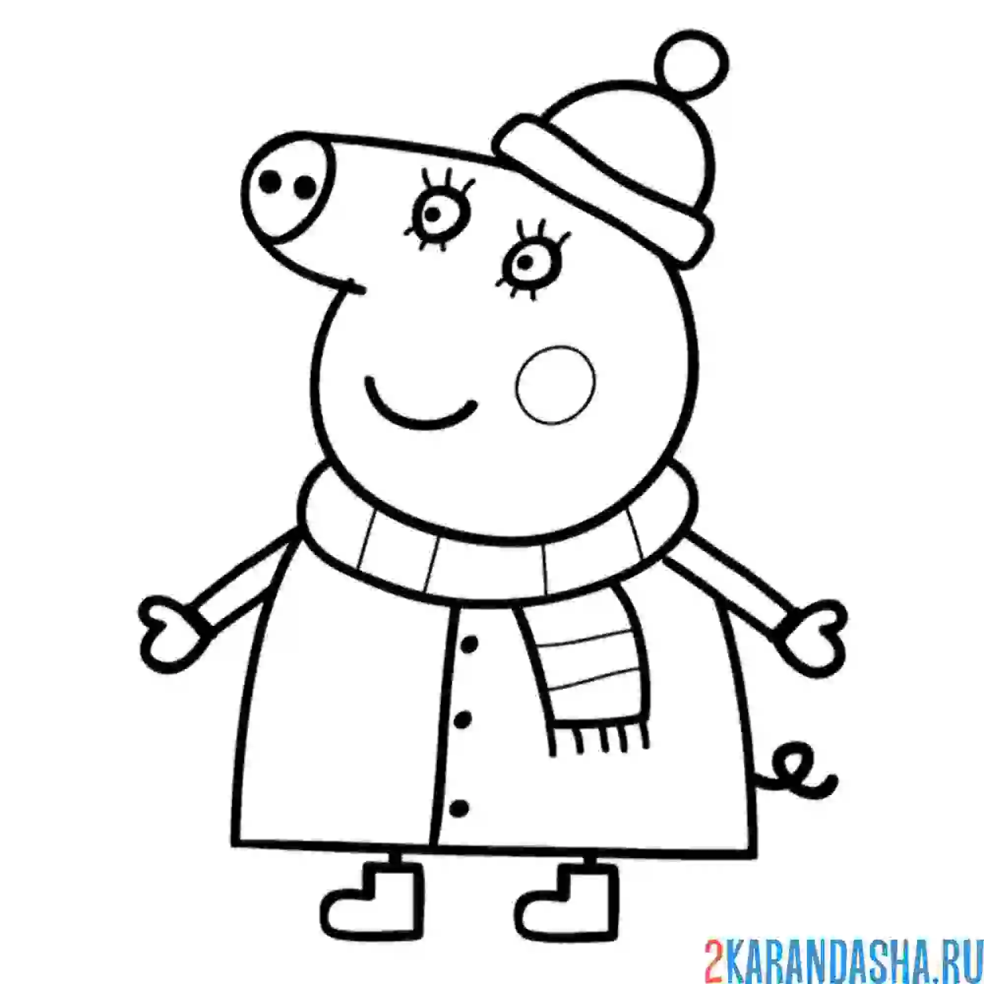 Раскраска мама свинка в зимнем наряде