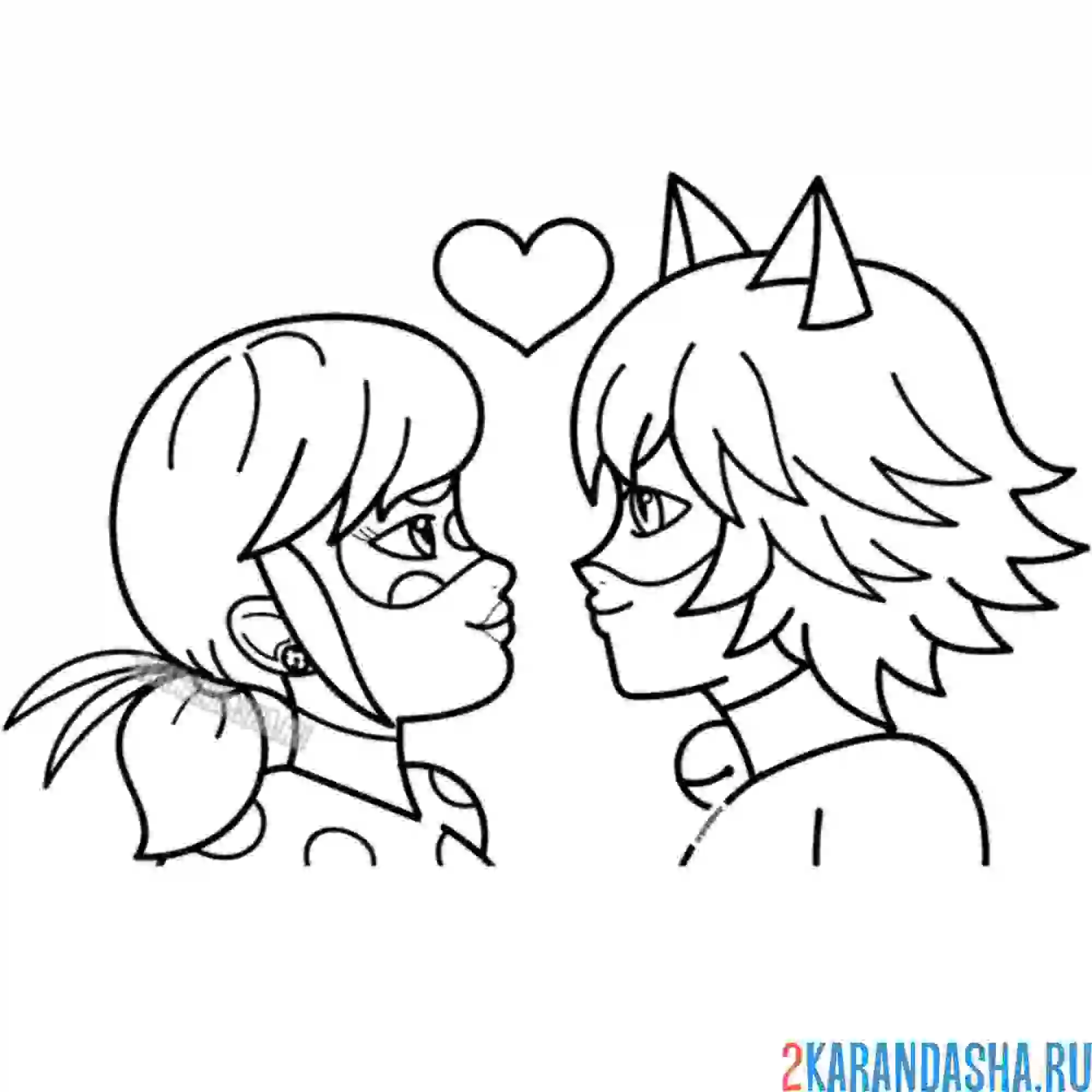 Раскраска маринетт и адриан (кот нуар) супергерои