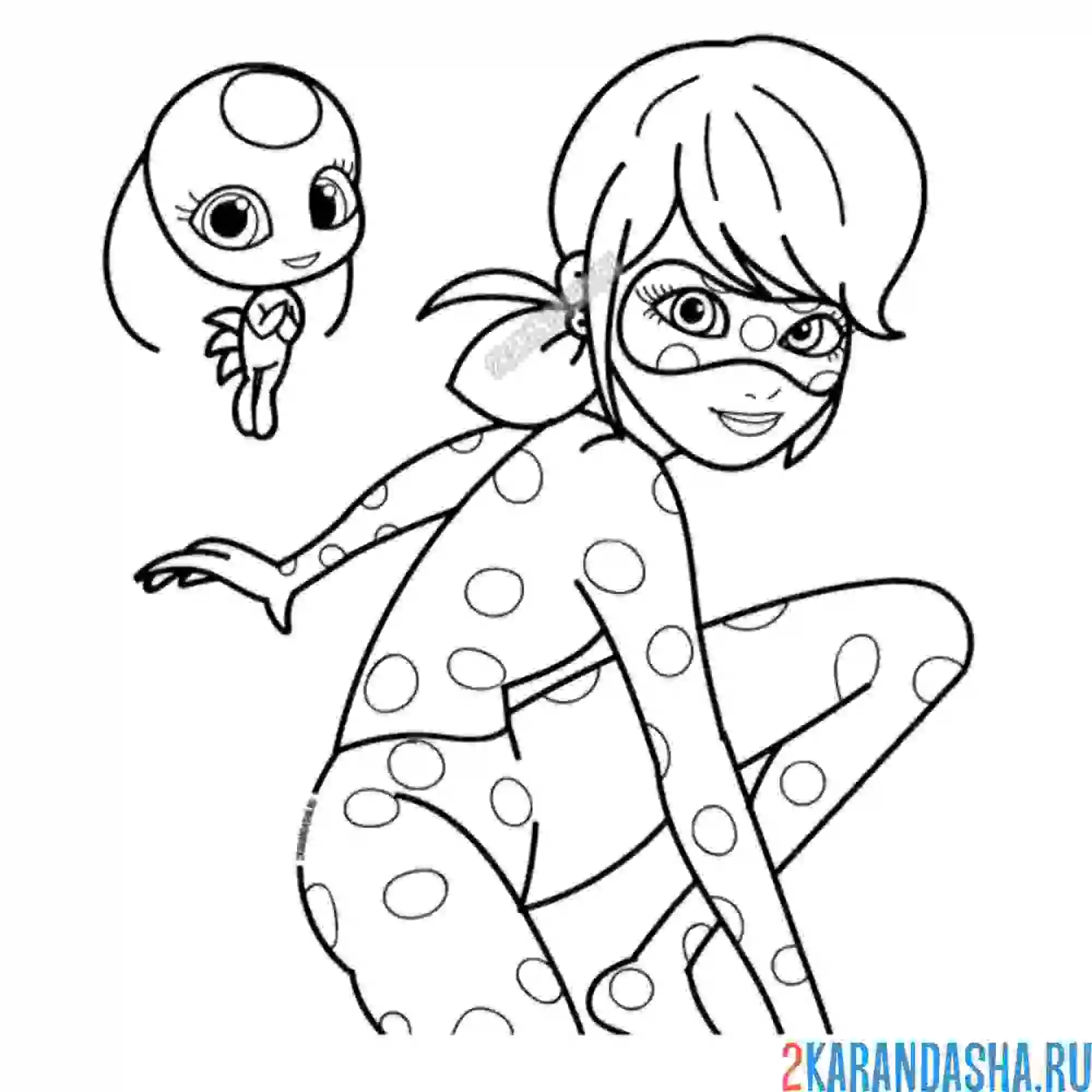 Раскраска леди баг и квами тикки рядом