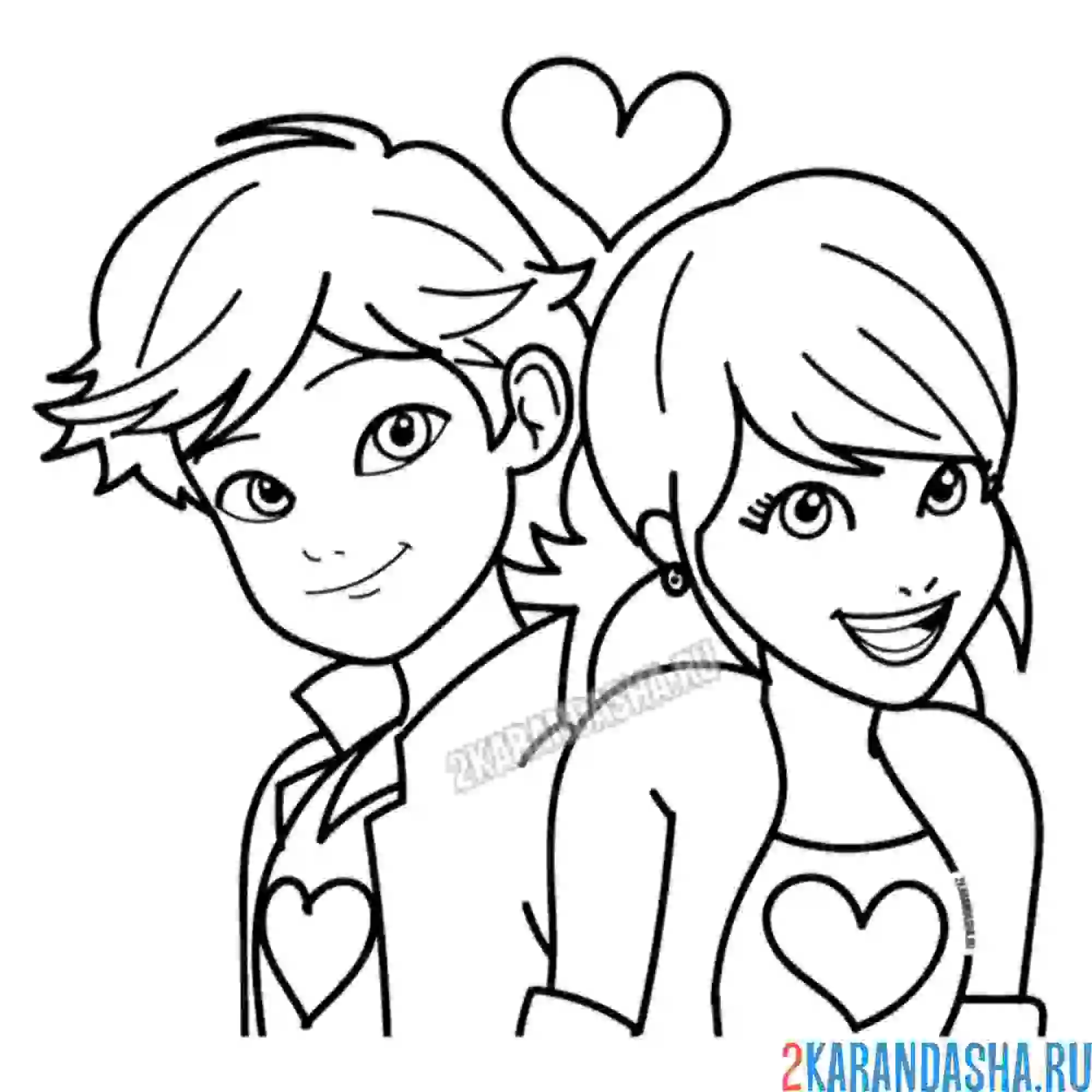 Раскраска маринетт и адриан (леди баг и супер кот)