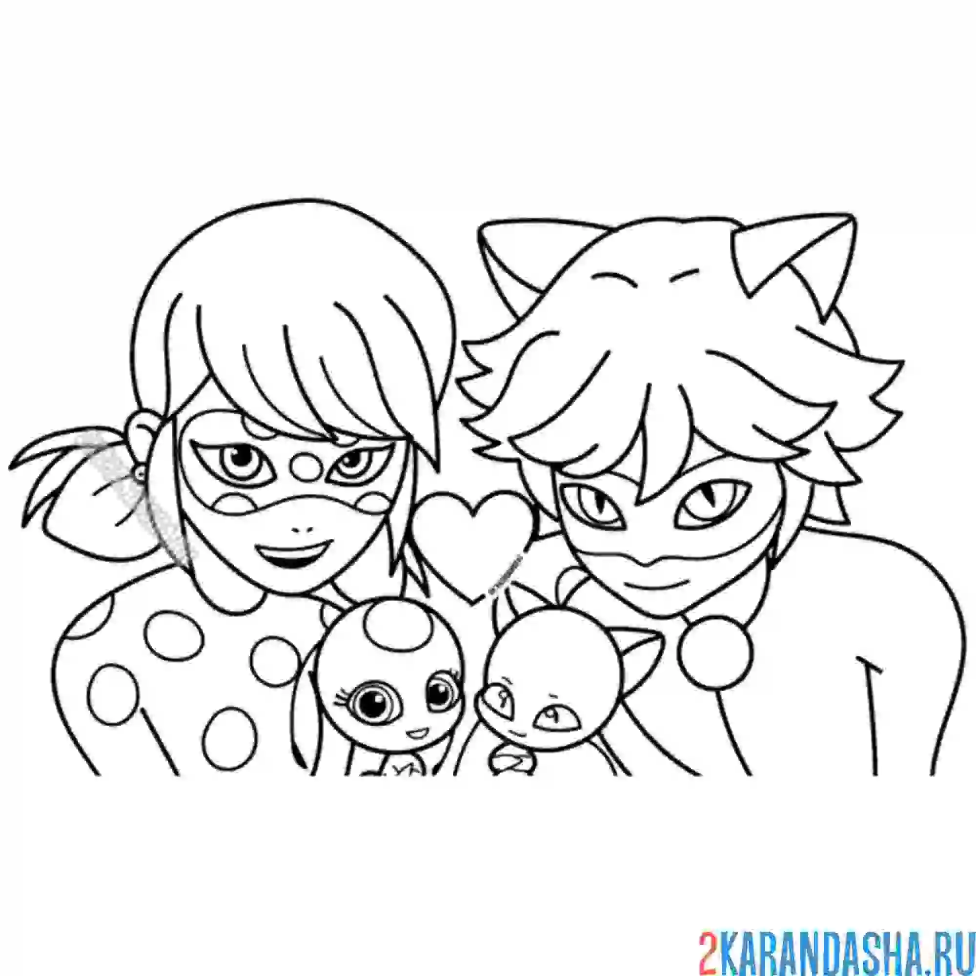 Раскраска кот нуар (адриан) и квами