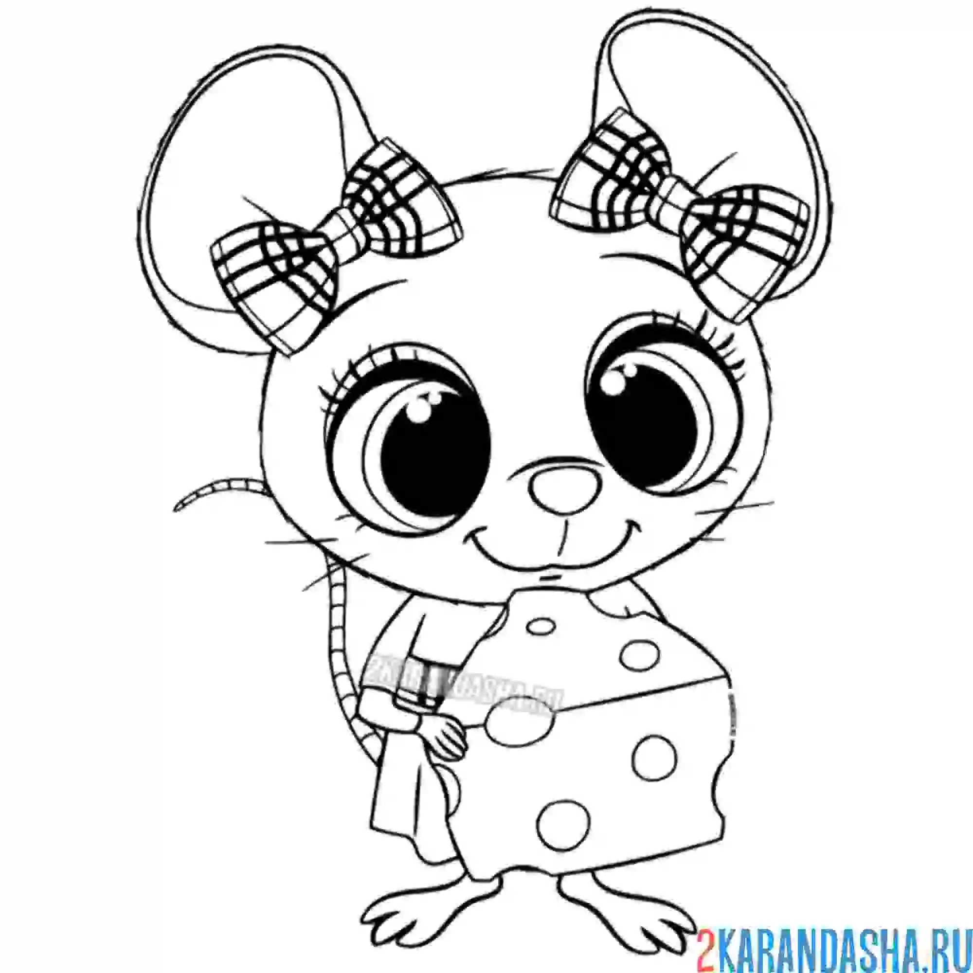 Раскраска мышонок с сыром