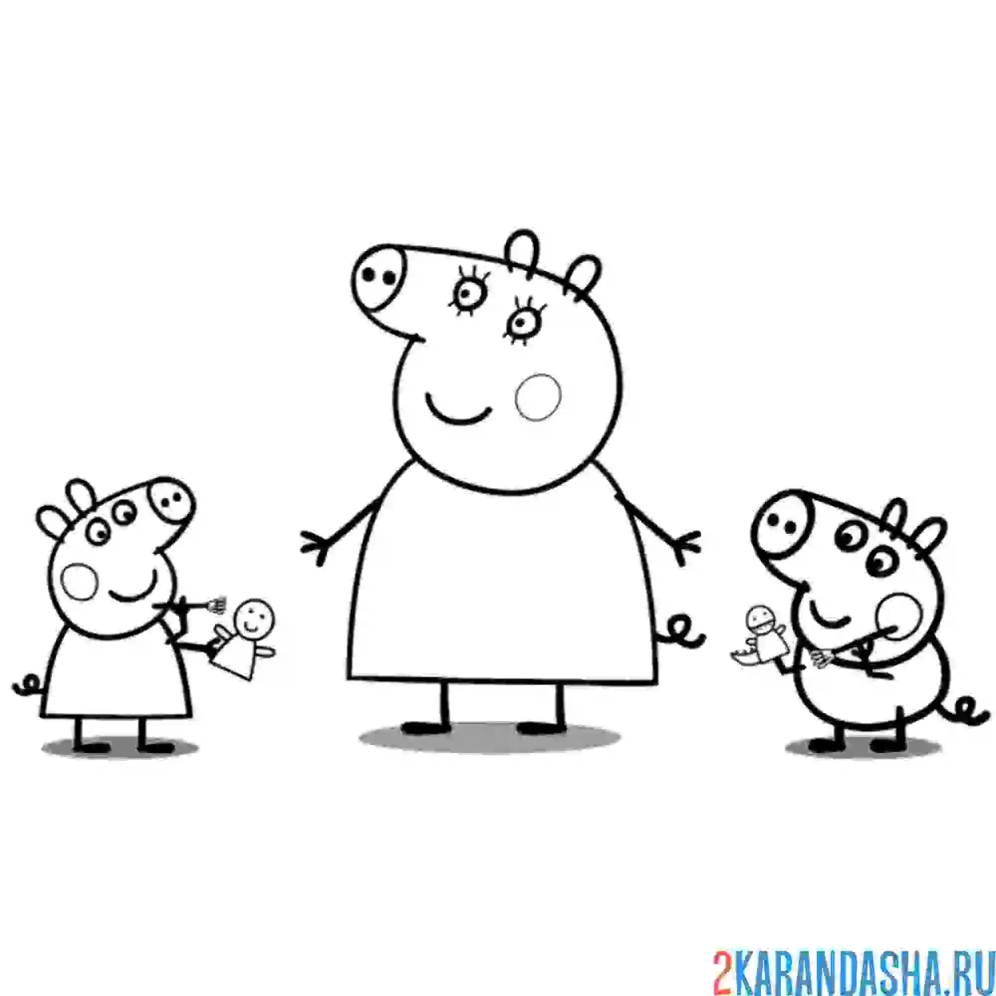 Раскраска мама свинка и дети