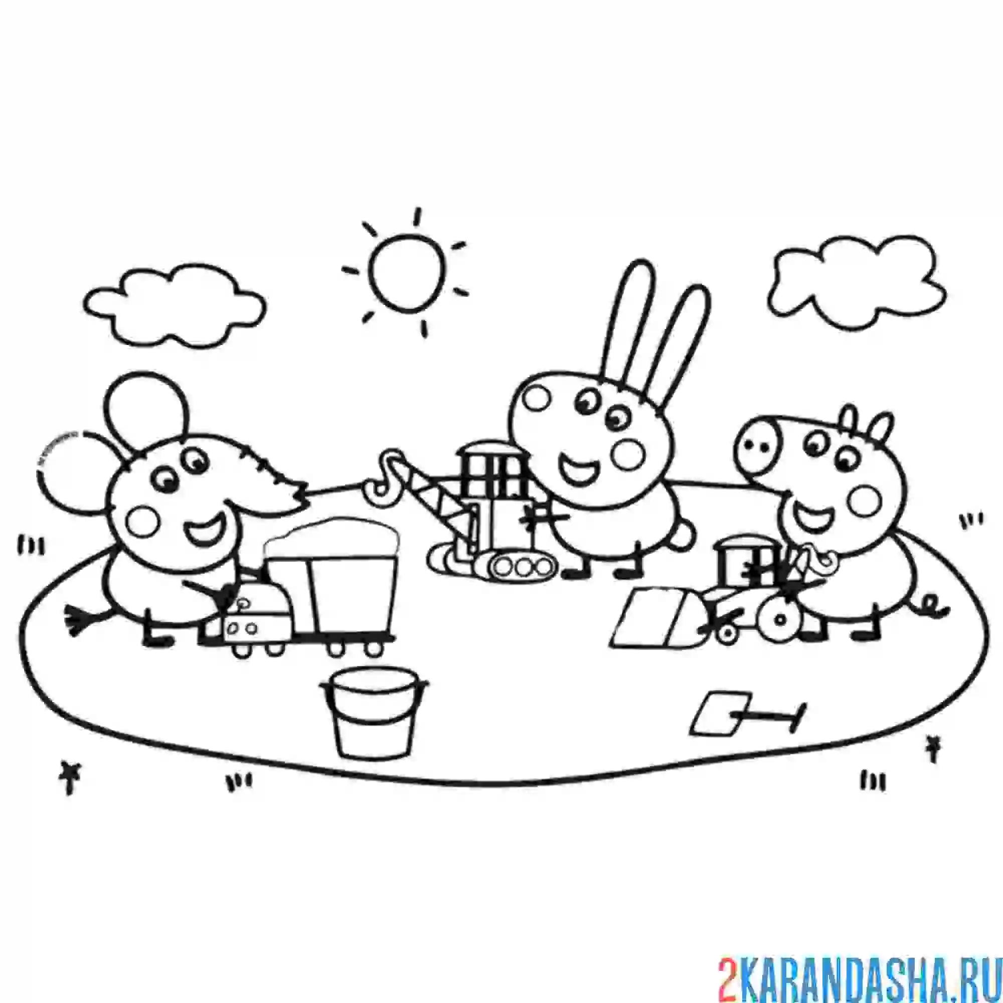 Раскраска слоненок эдмонд и крольчонок ребекка играют