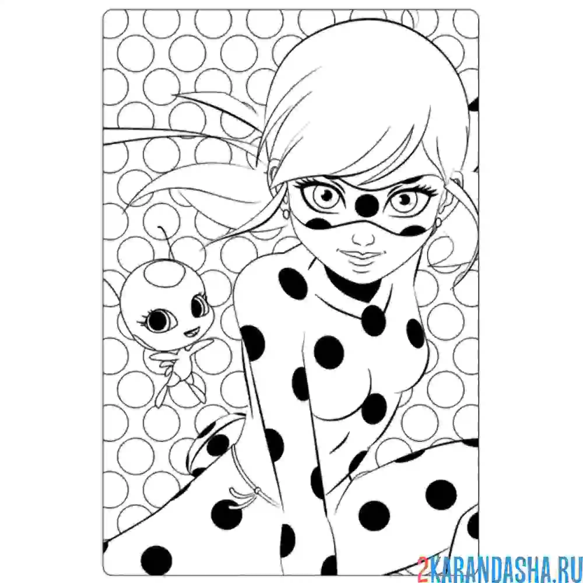 Раскраска леди баг и милый квами тикки