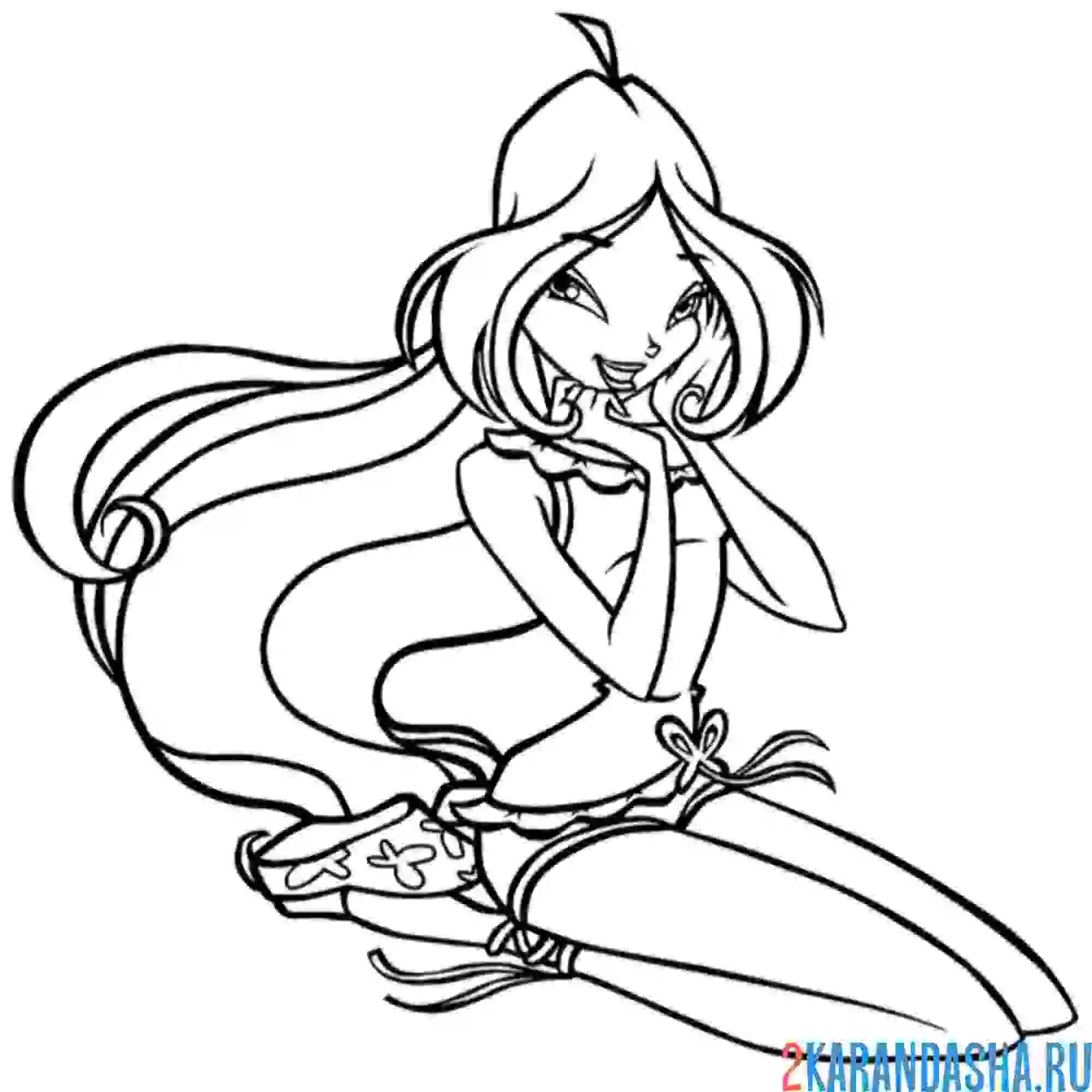 Раскраска флора с красивыми волосами