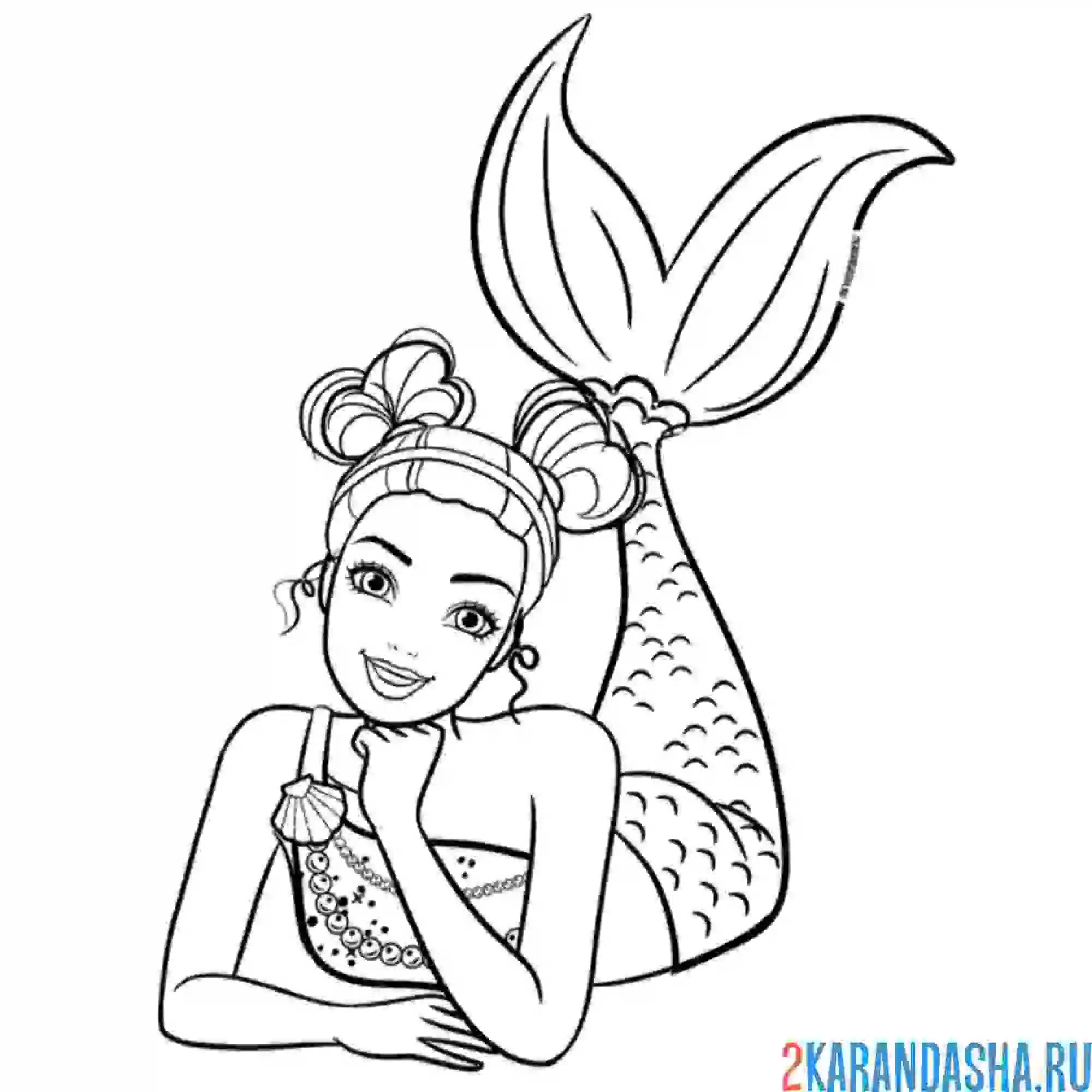 Раскраска барби русалка с модной прической