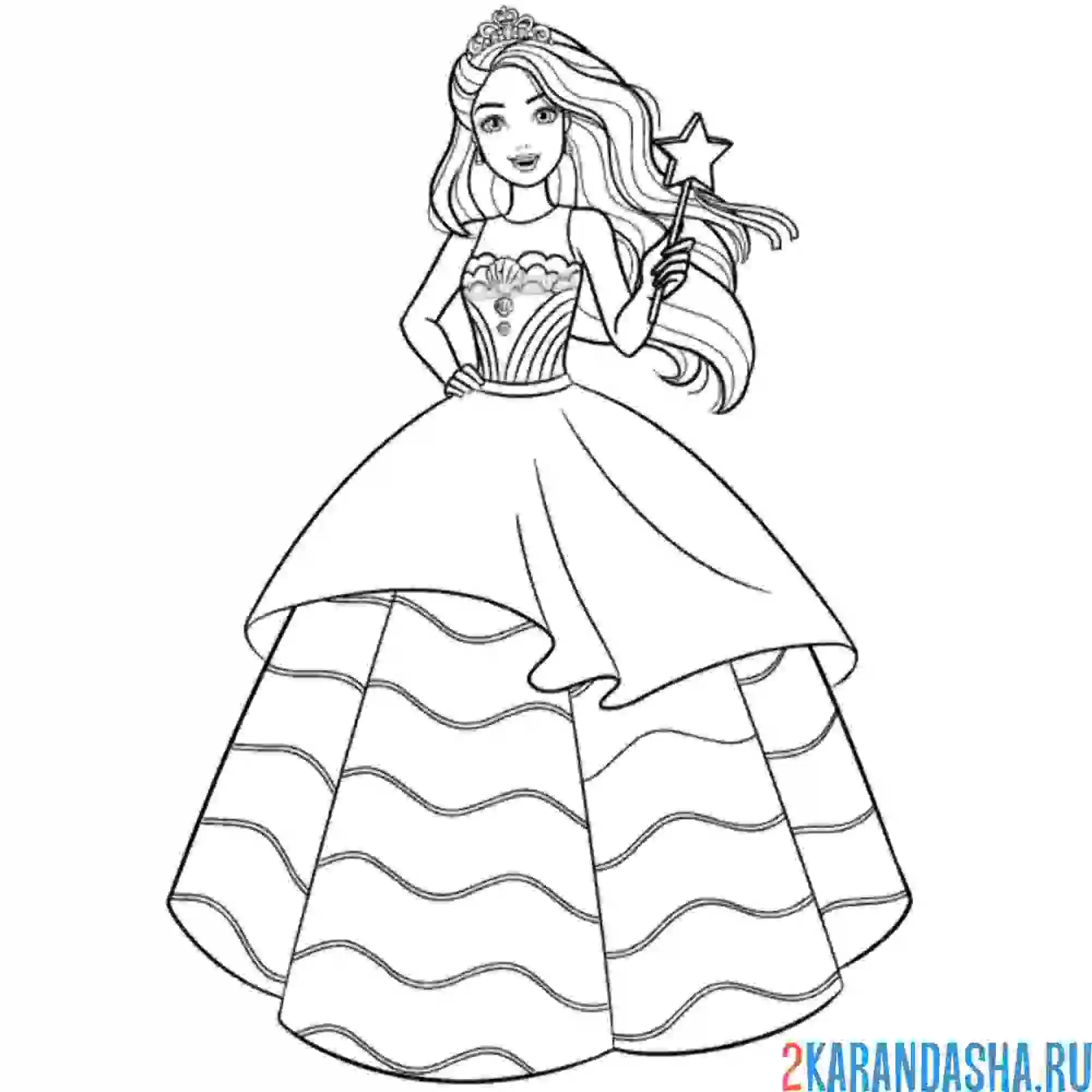 Раскраска барби волшебница в красивом платье