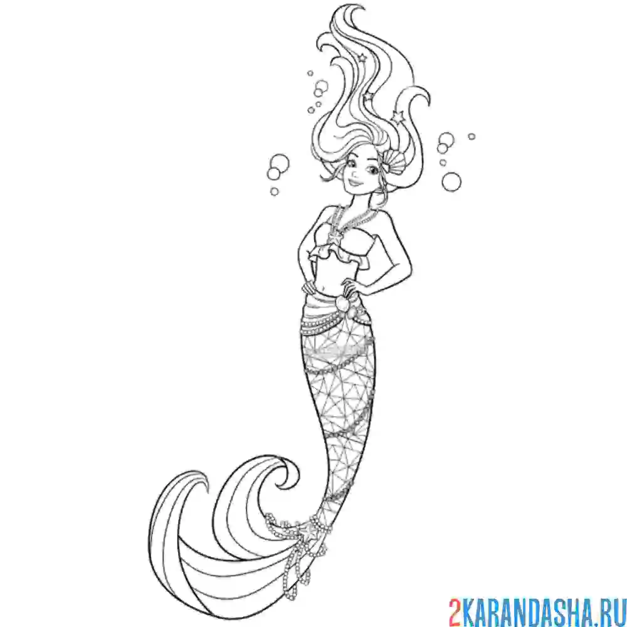 Раскраска русалка барби юная красавица