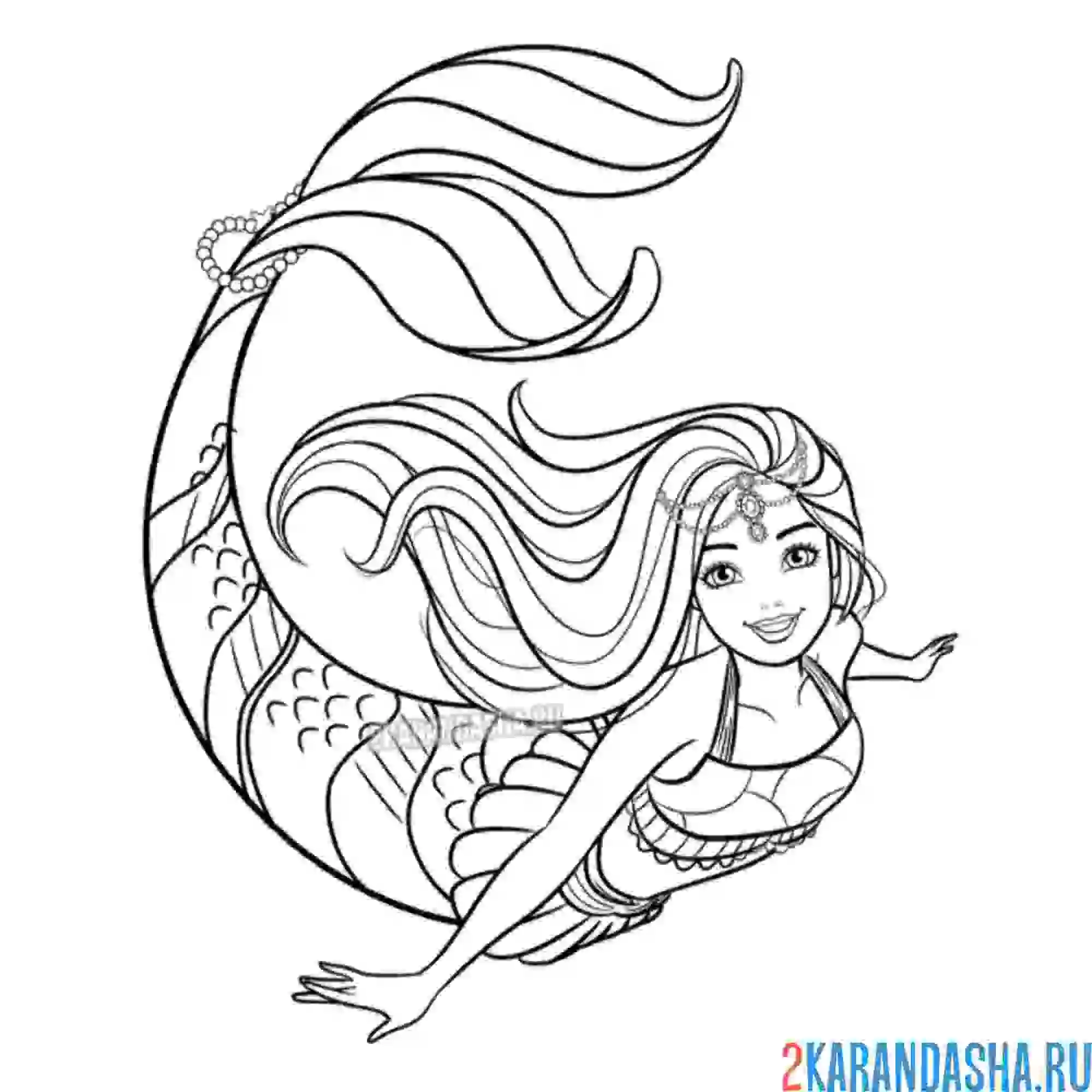 Раскраска русалка принцесса барби