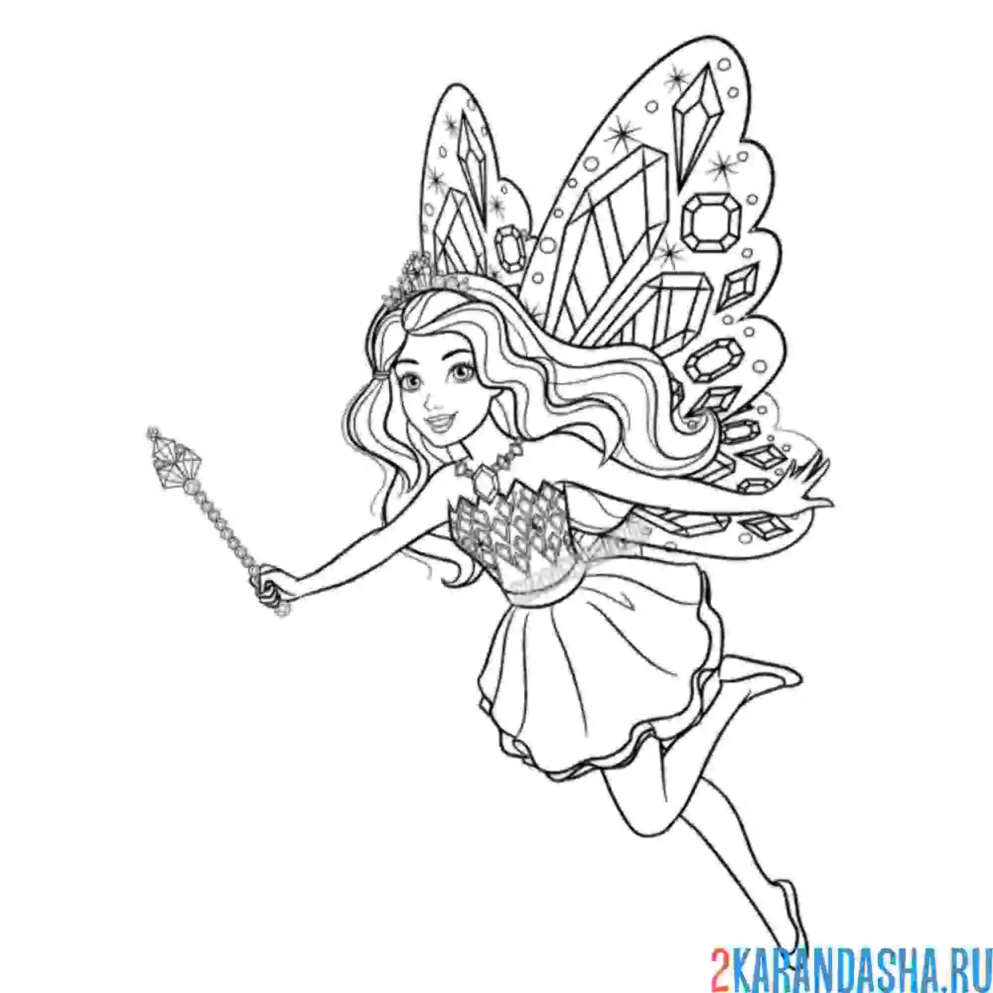 Раскраска барби с волшебной палочкой