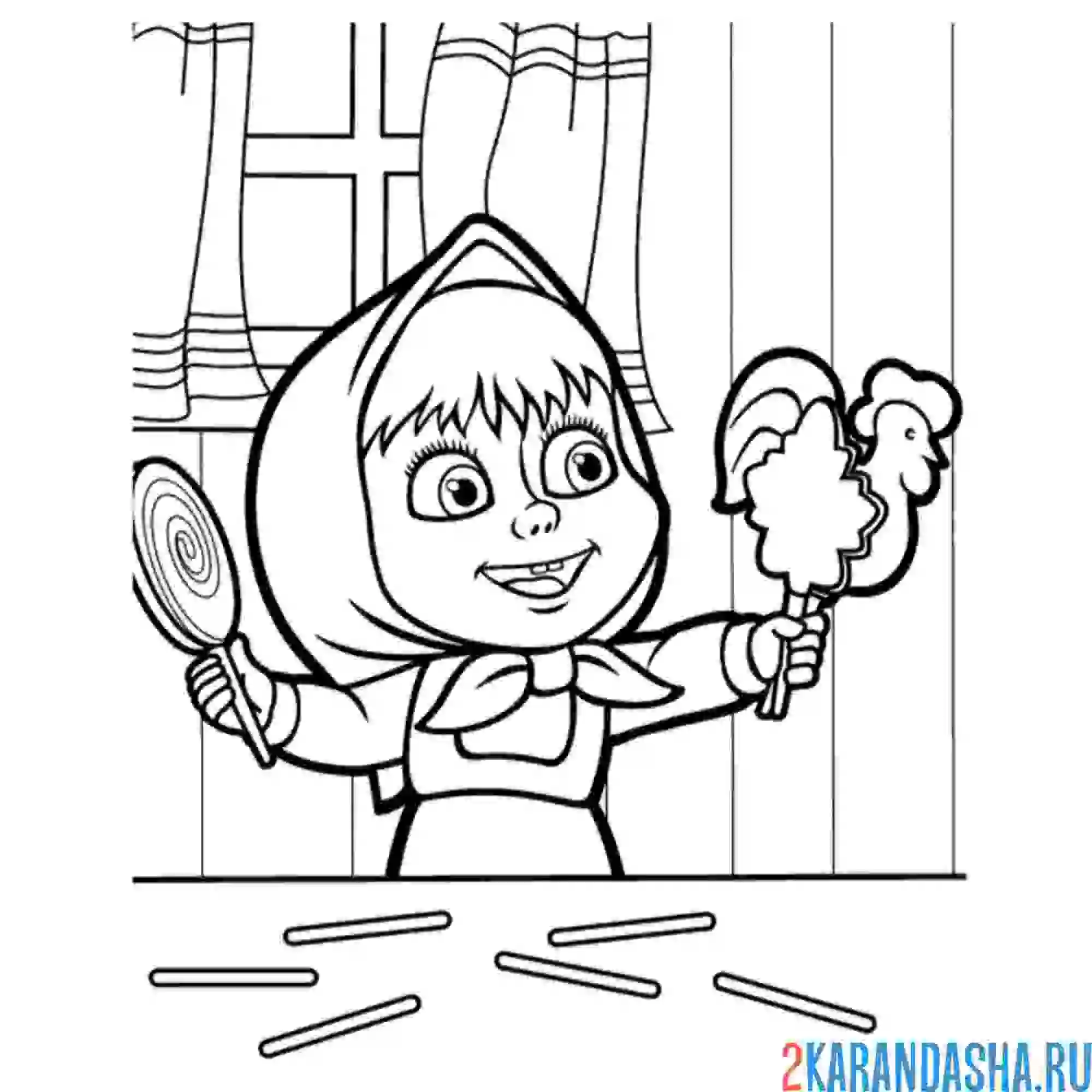 Раскраска маша с конфетами