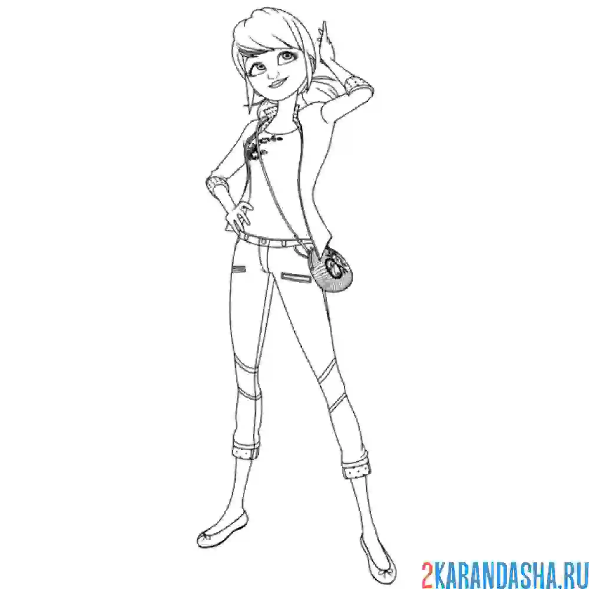 Раскраска маринетт гуляет (леди баг)