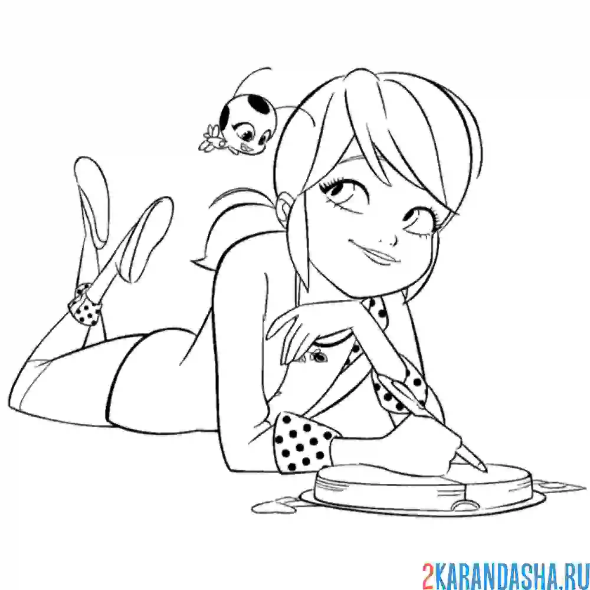 Раскраска маринетт (леди баг) и квами тикки