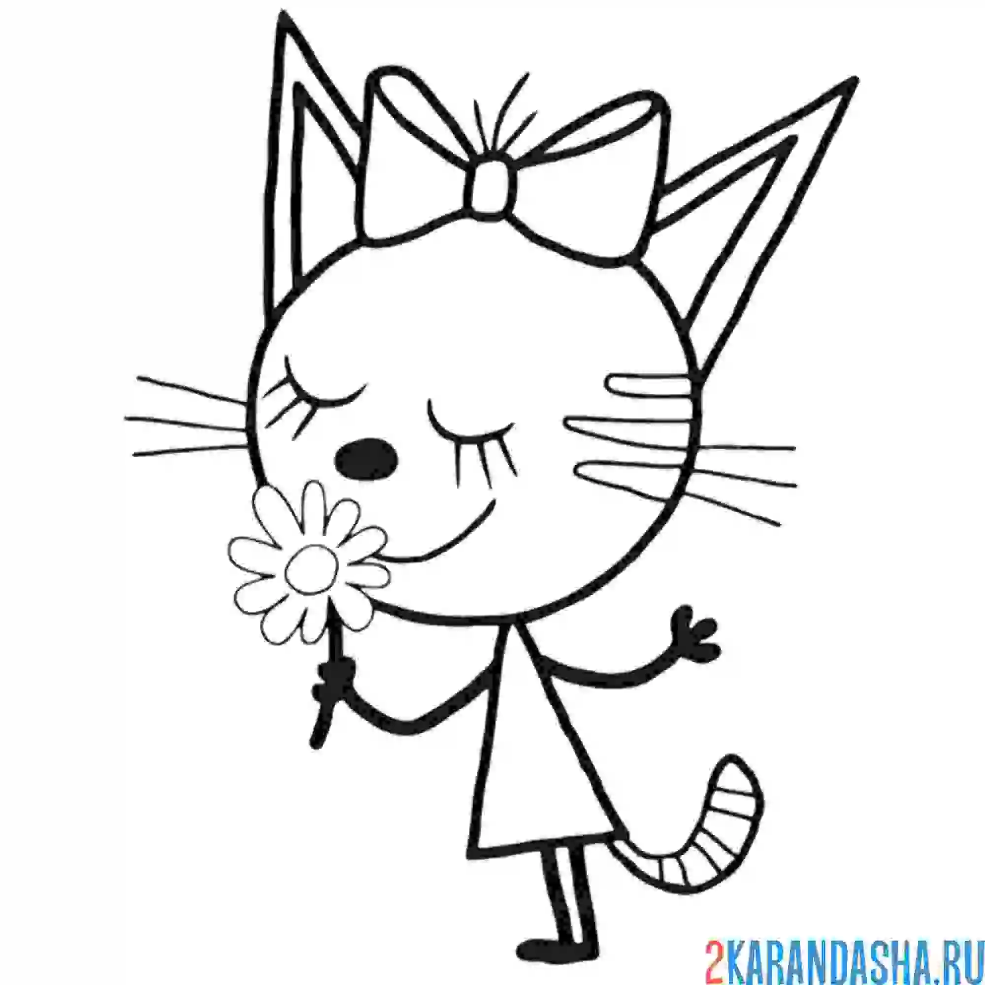 Раскраска карамелька нюхает цветочек