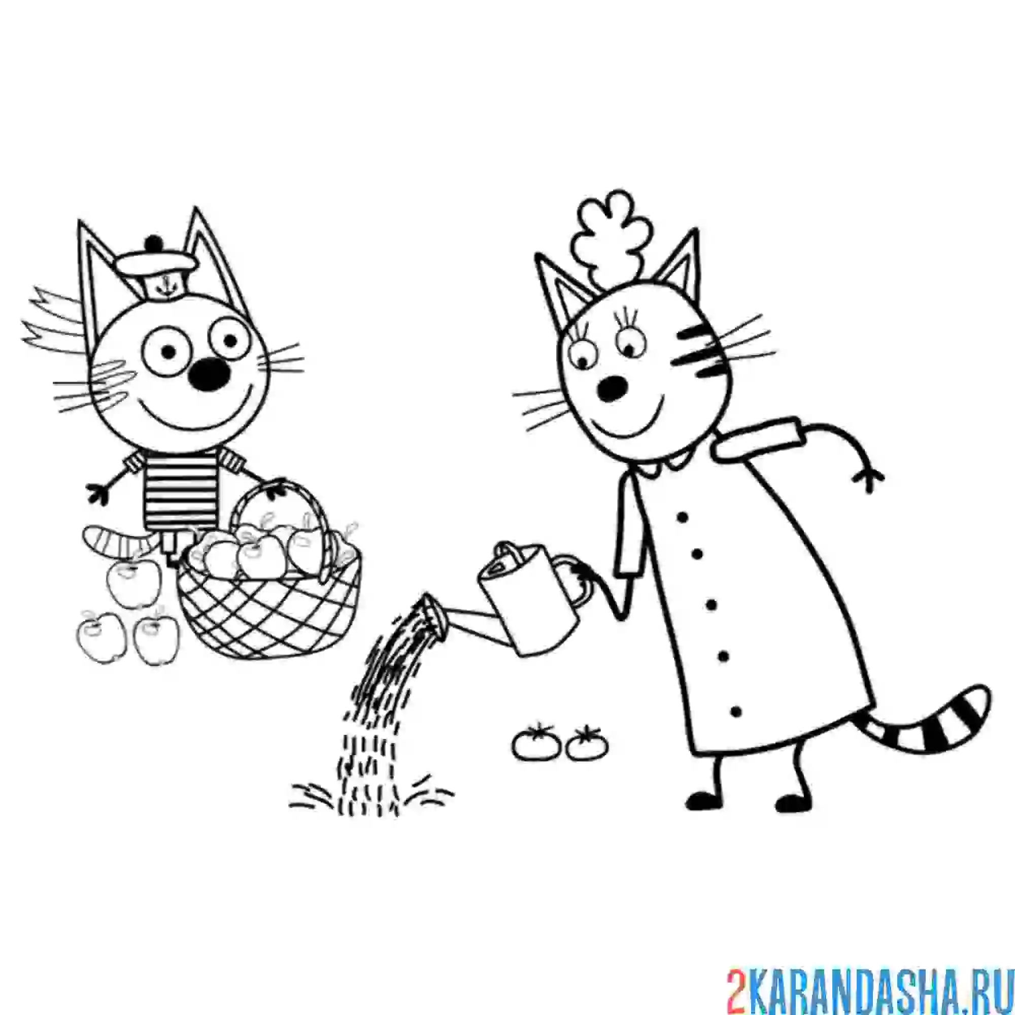 Раскраска мама и коржик в саду