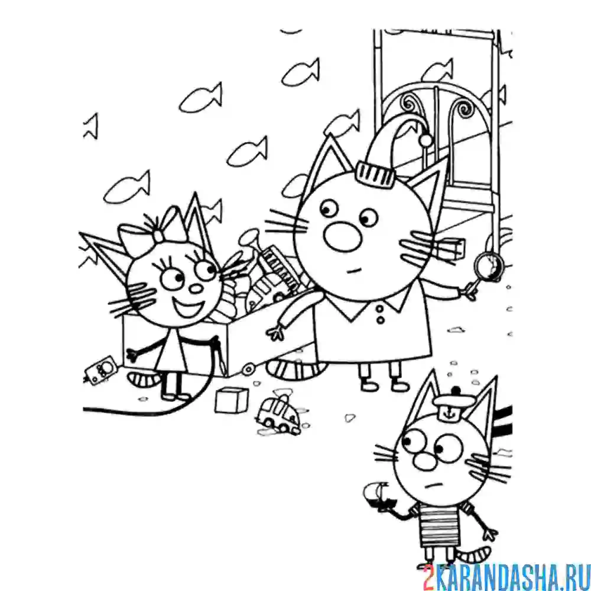 Раскраска карамелька, компот и коржик играют