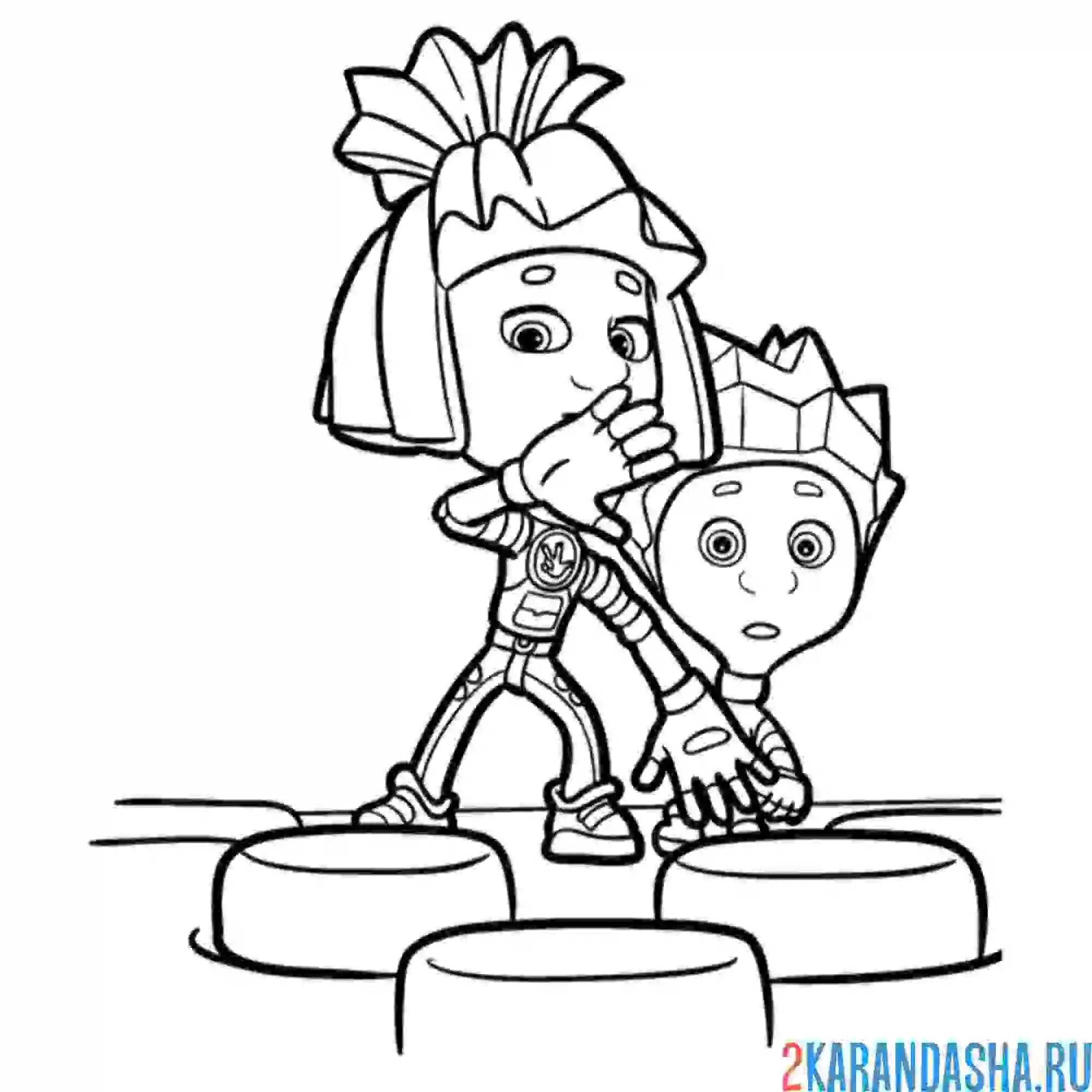 Раскраска симка и нолик на задании | фиксики