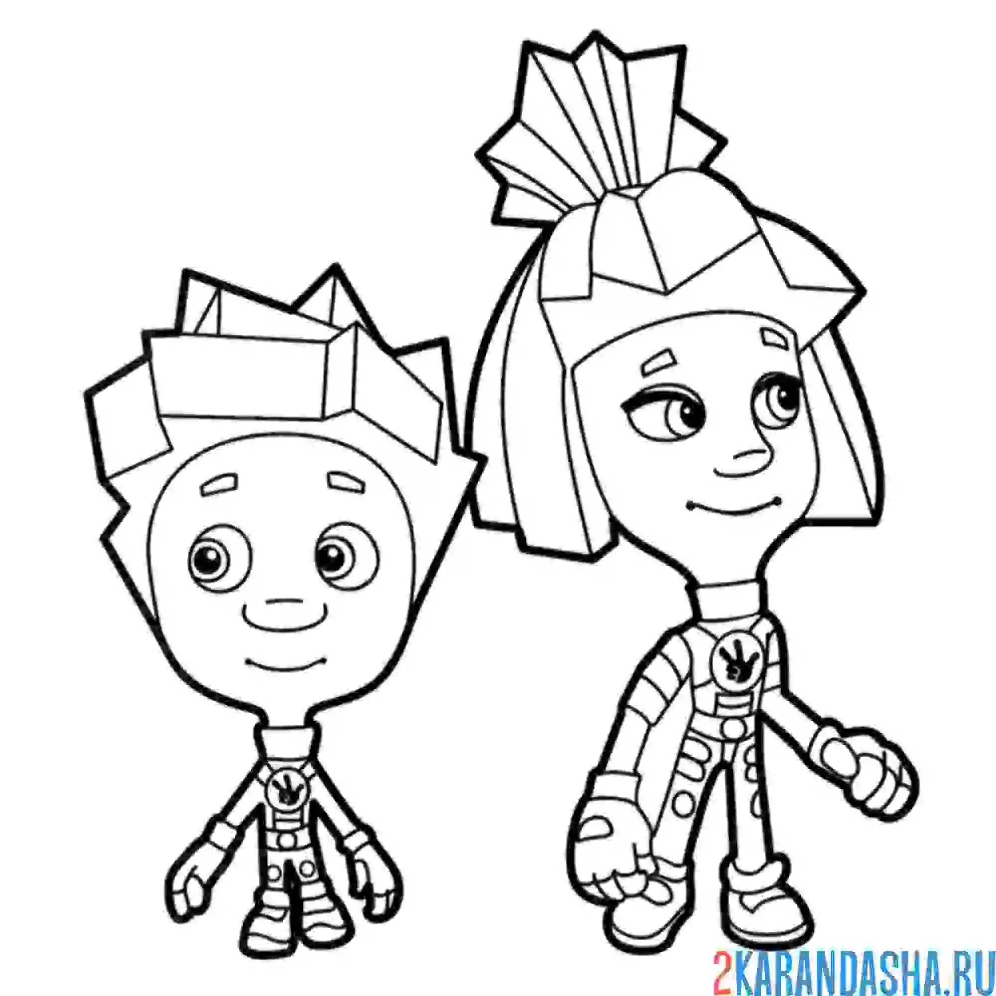 Раскраска задумчивые симка и нолик | фиксики