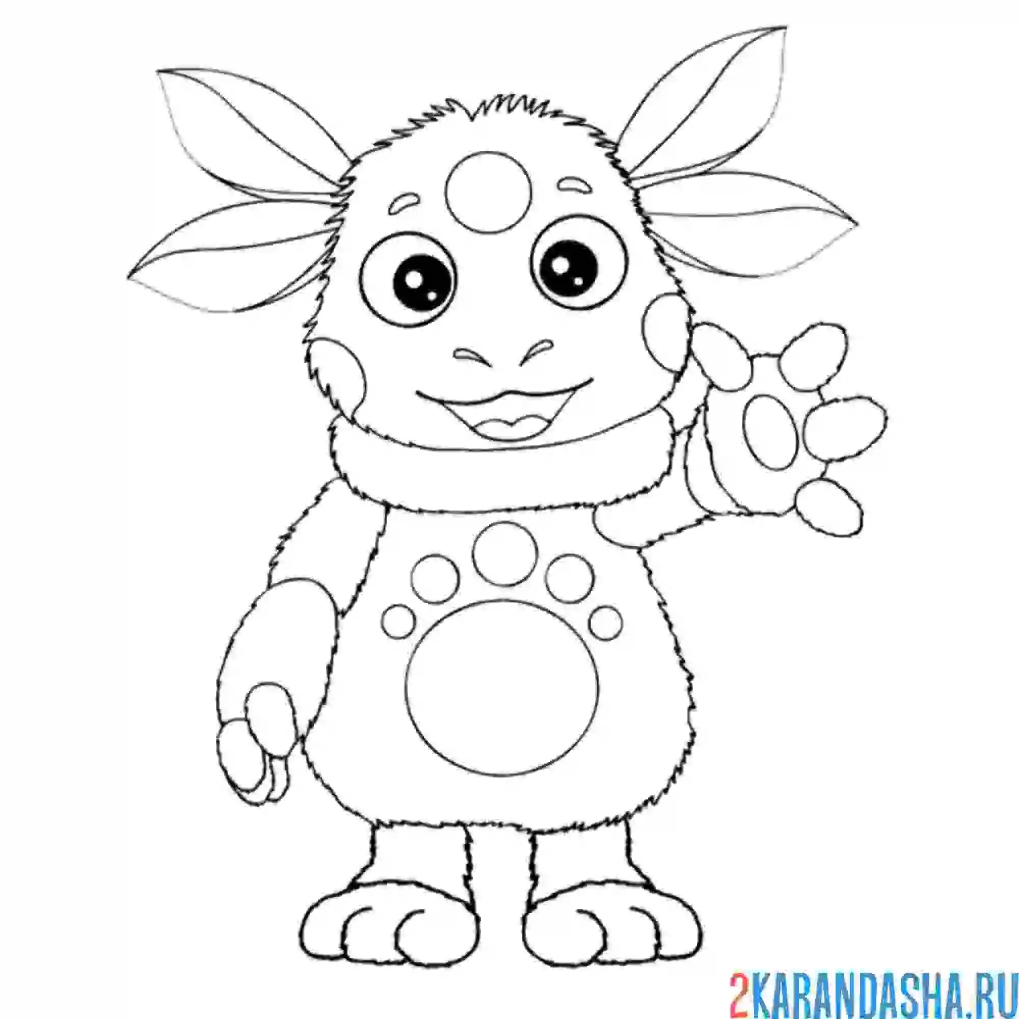 Раскраска лунтик приветливо машет лапкой