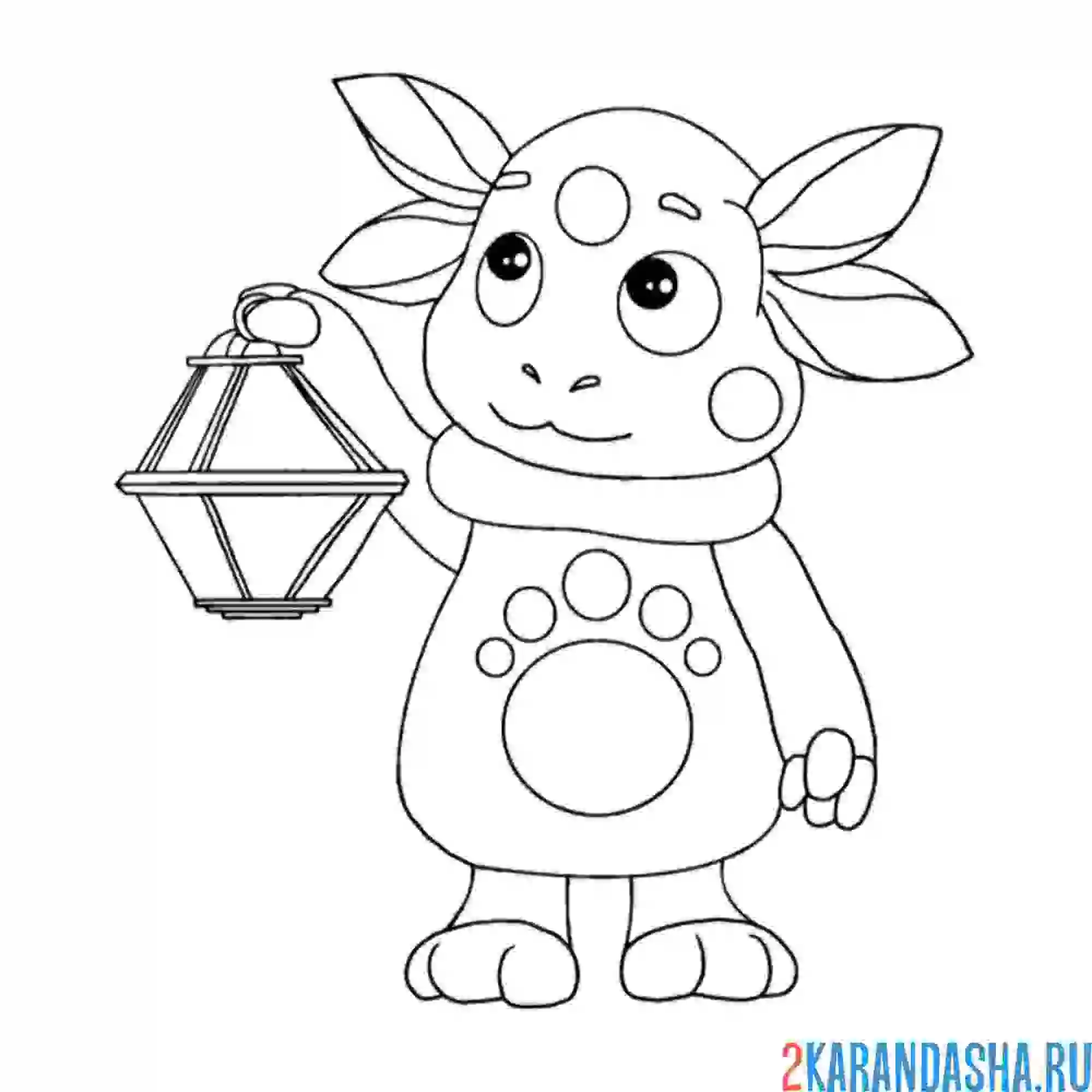 Раскраска лунтик с лампой