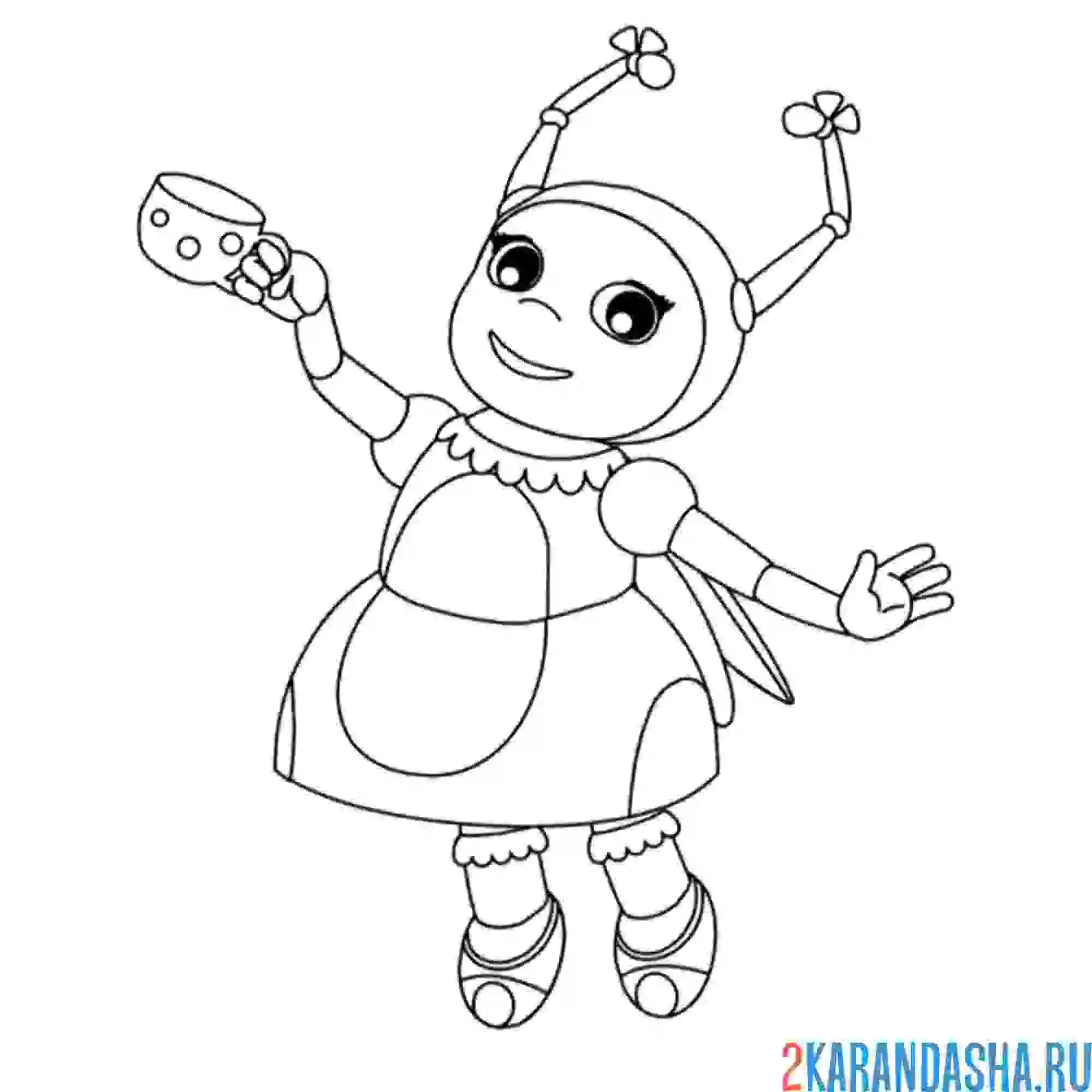 Раскраска божья коровка мила с чашкой из лунтика