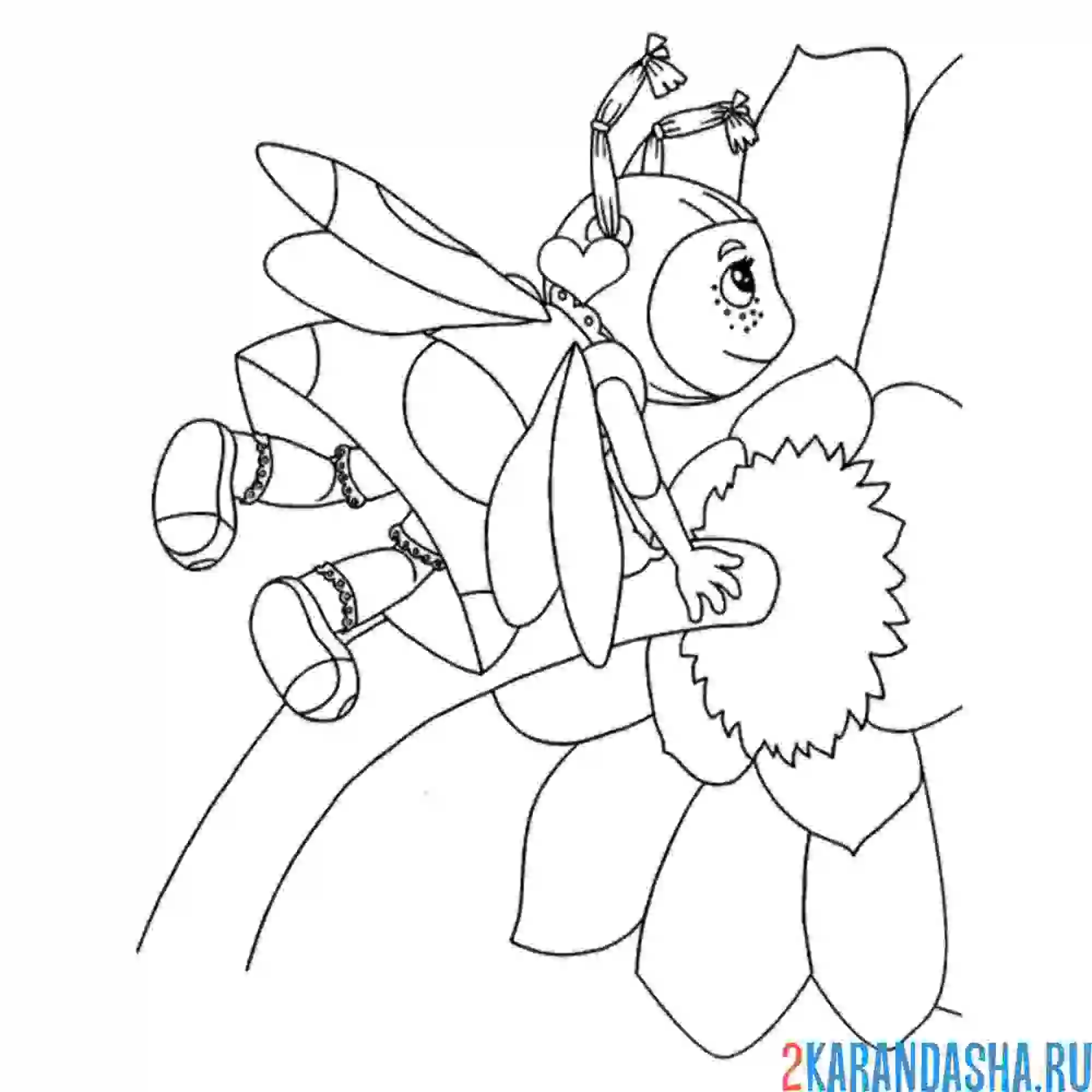 Раскраска мила на цветочке