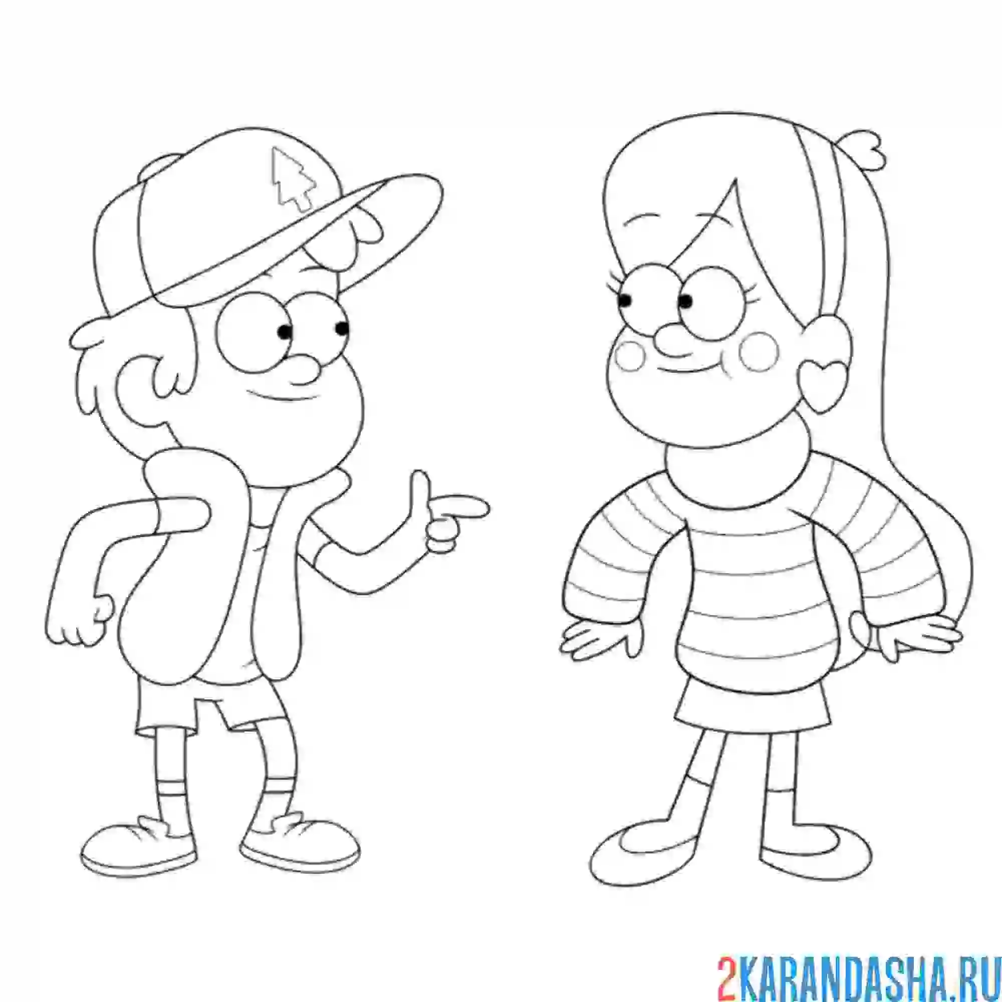 Раскраска диппер и мэйбл вместе