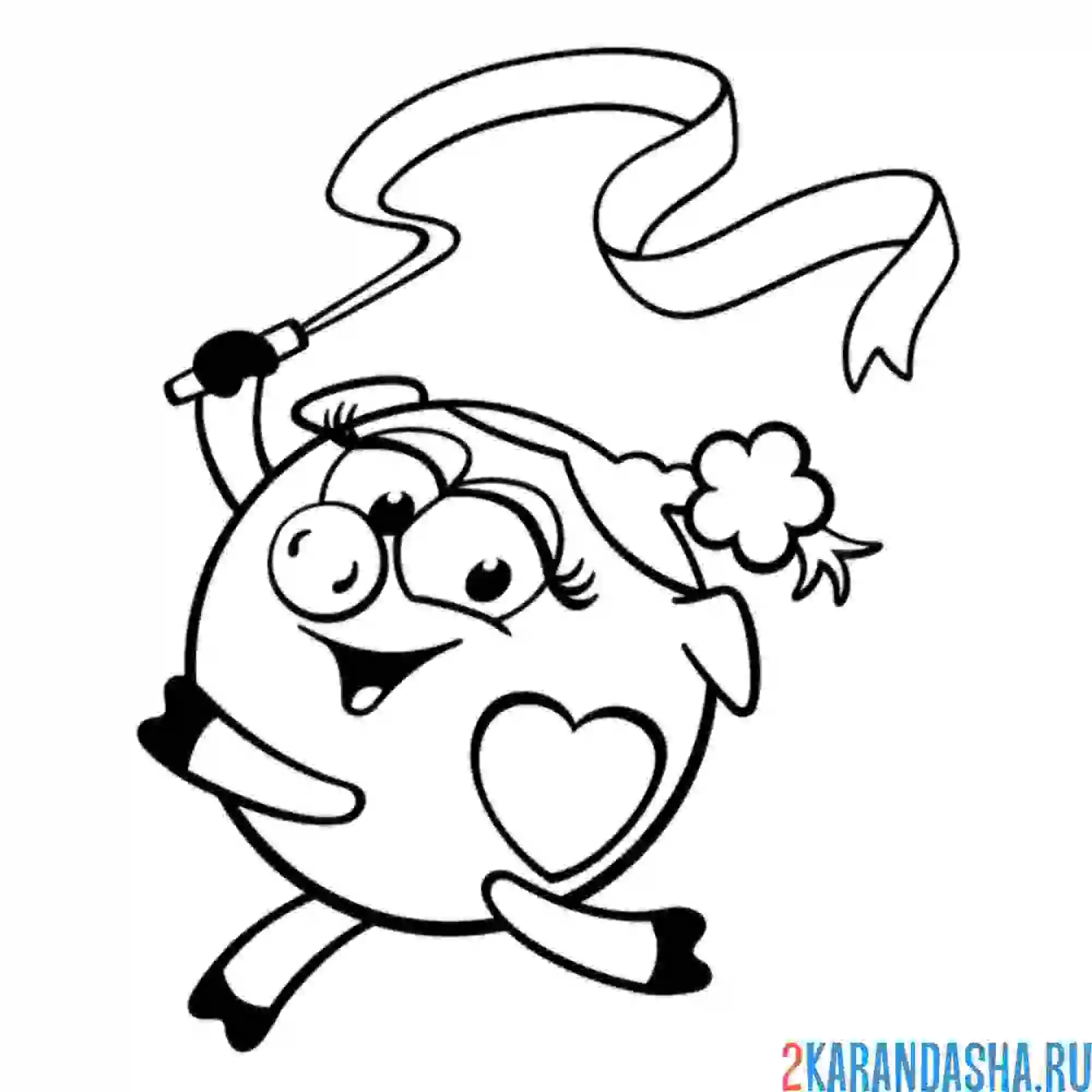 Раскраска нюша с ленточкой | смешарики