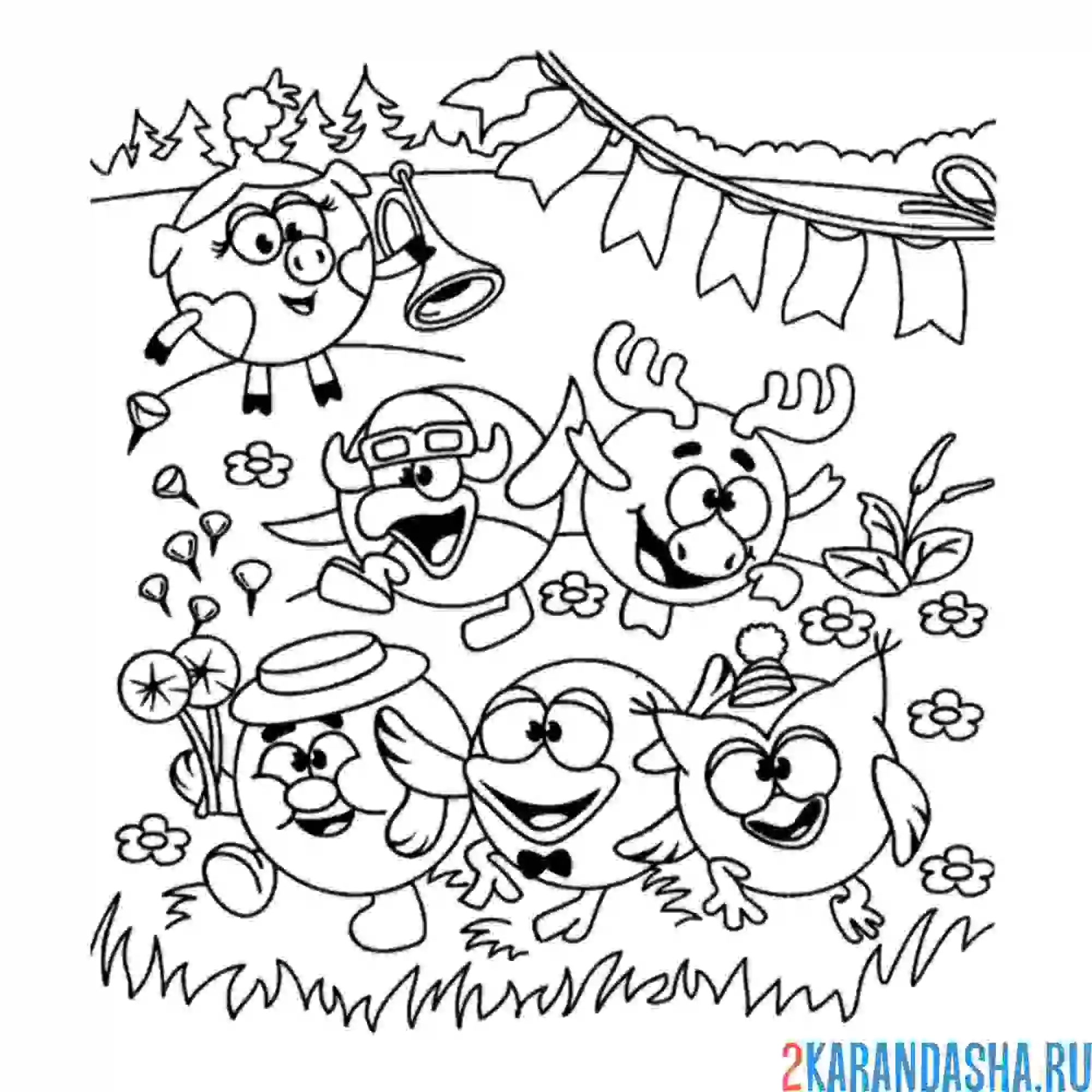 Раскраска друзья собрались | смешарики