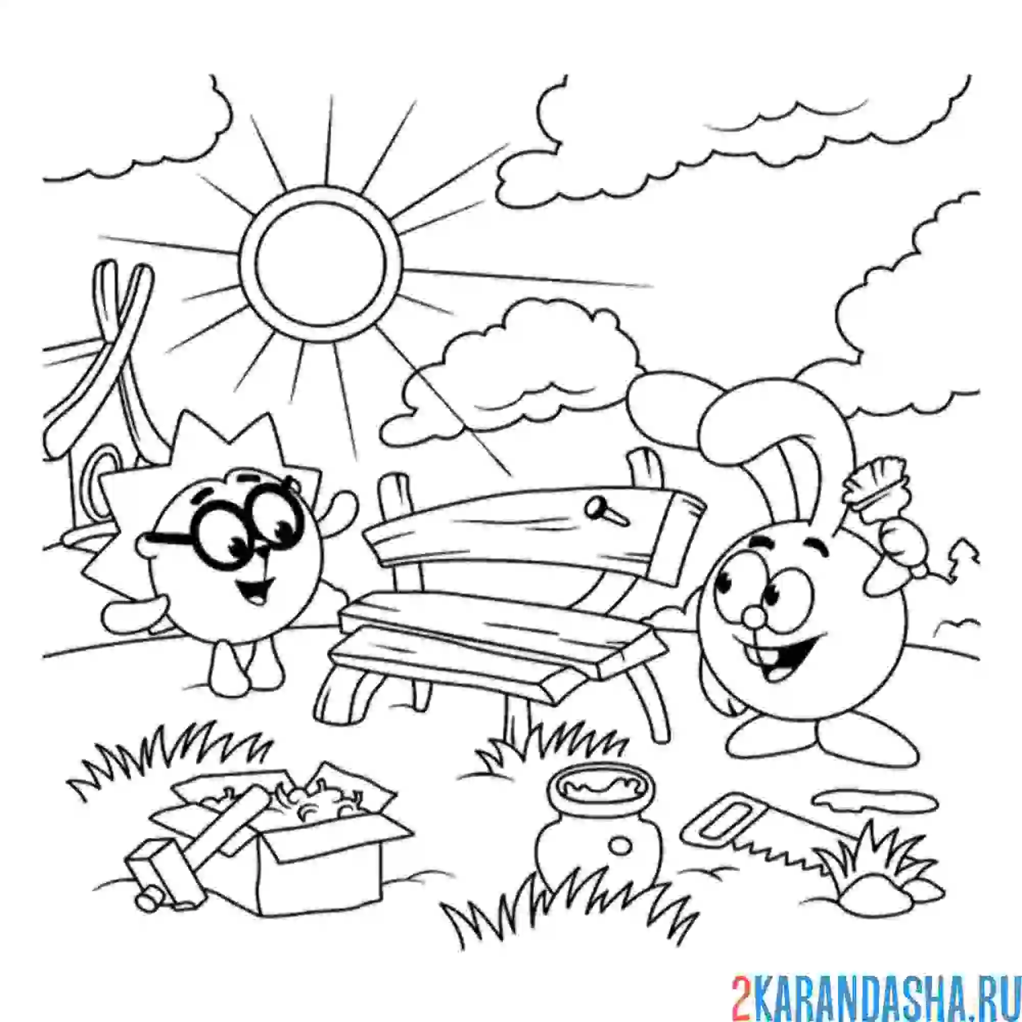 Раскраска ежик и крош