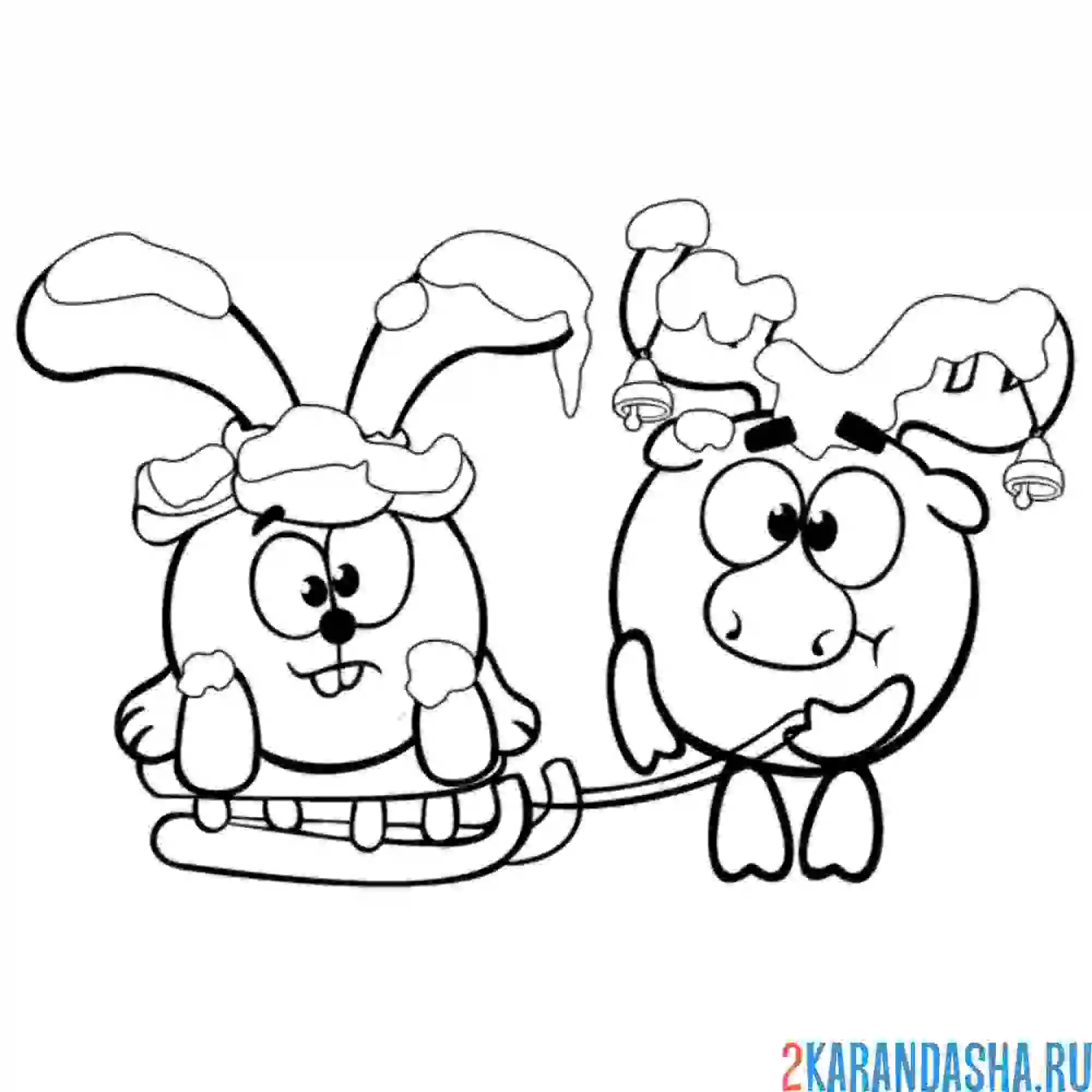 Раскраска смешарики на санках