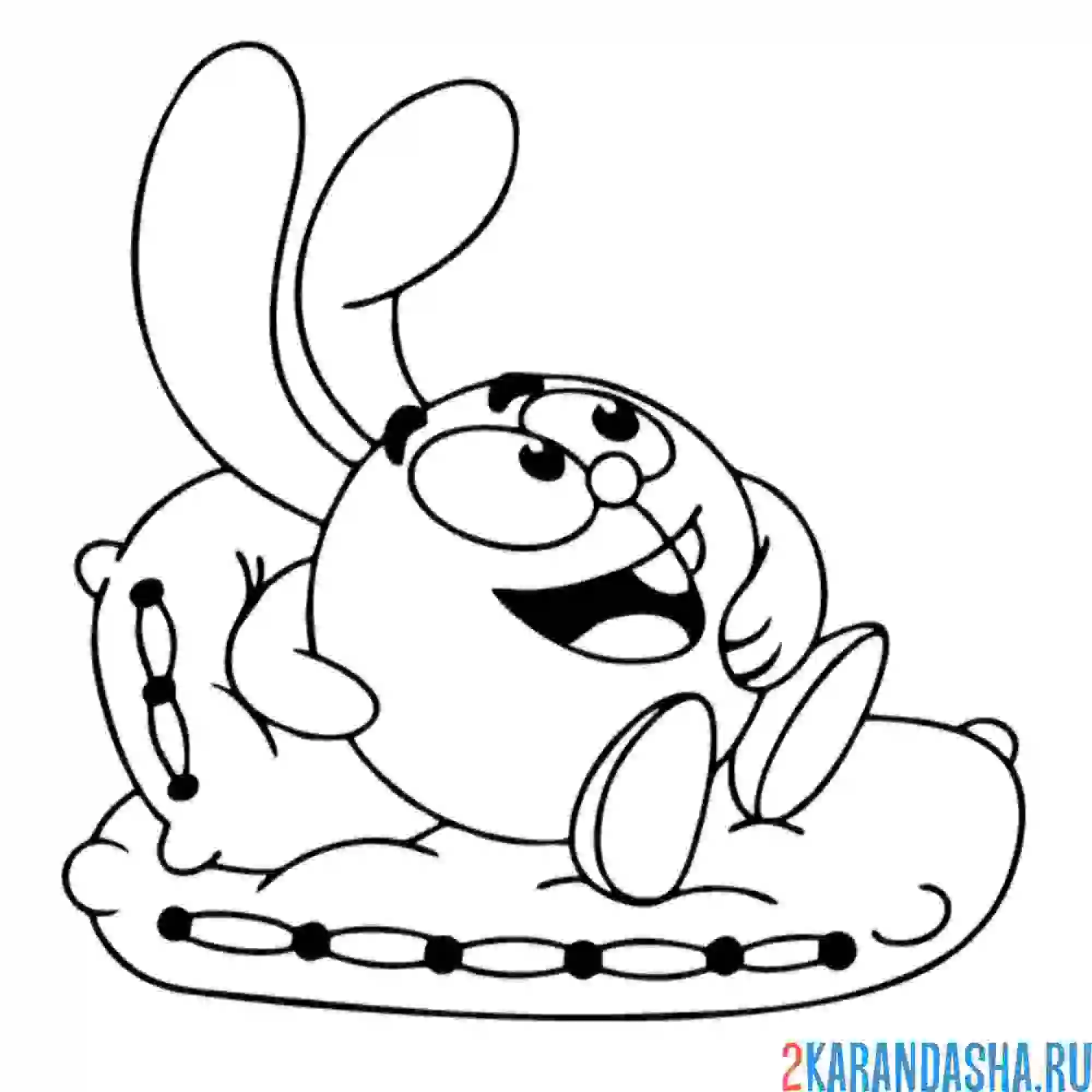 Раскраска крош заяц на подушке