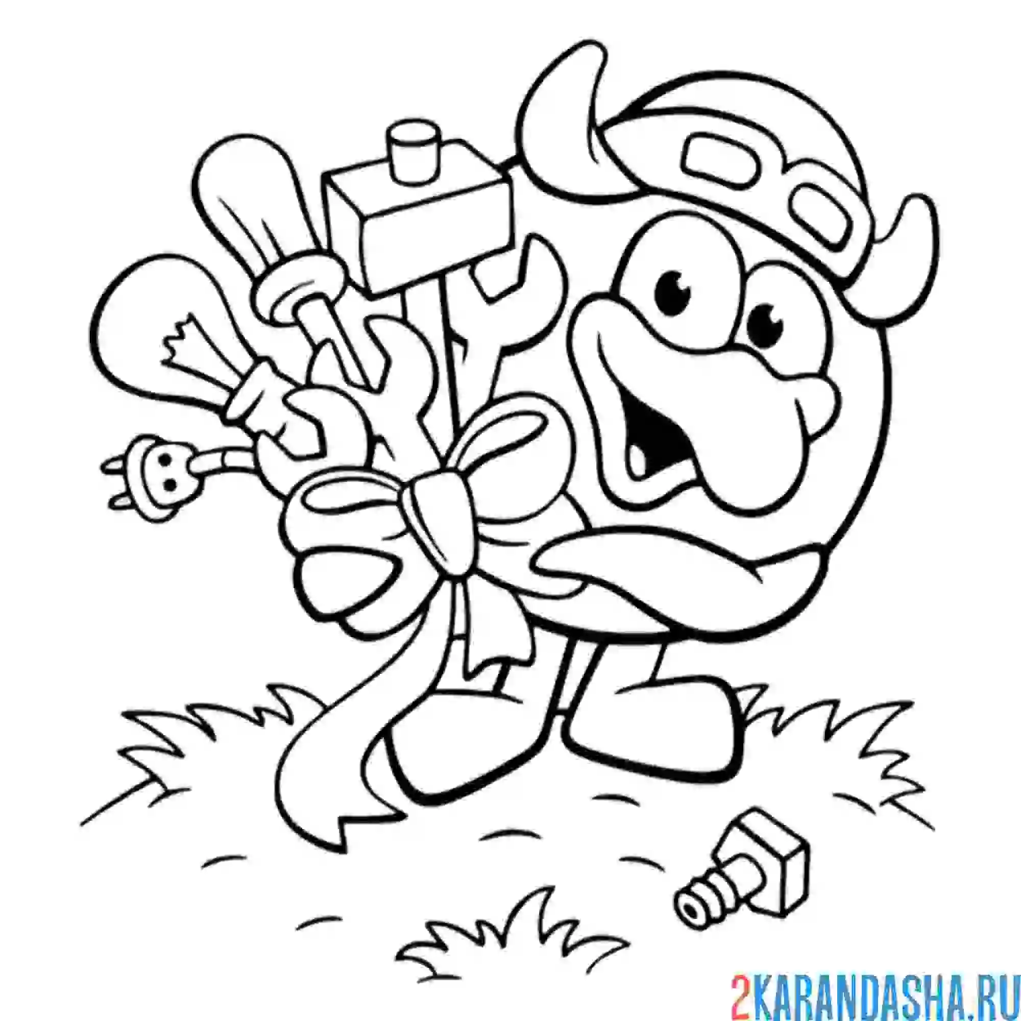 Раскраска пин с букетом инструментов | смешарики