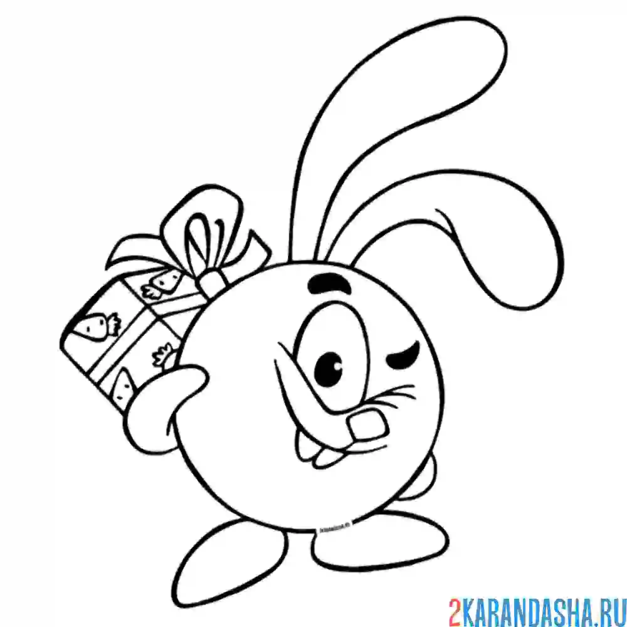 Раскраска крош с подарком на день рождения | смешарики