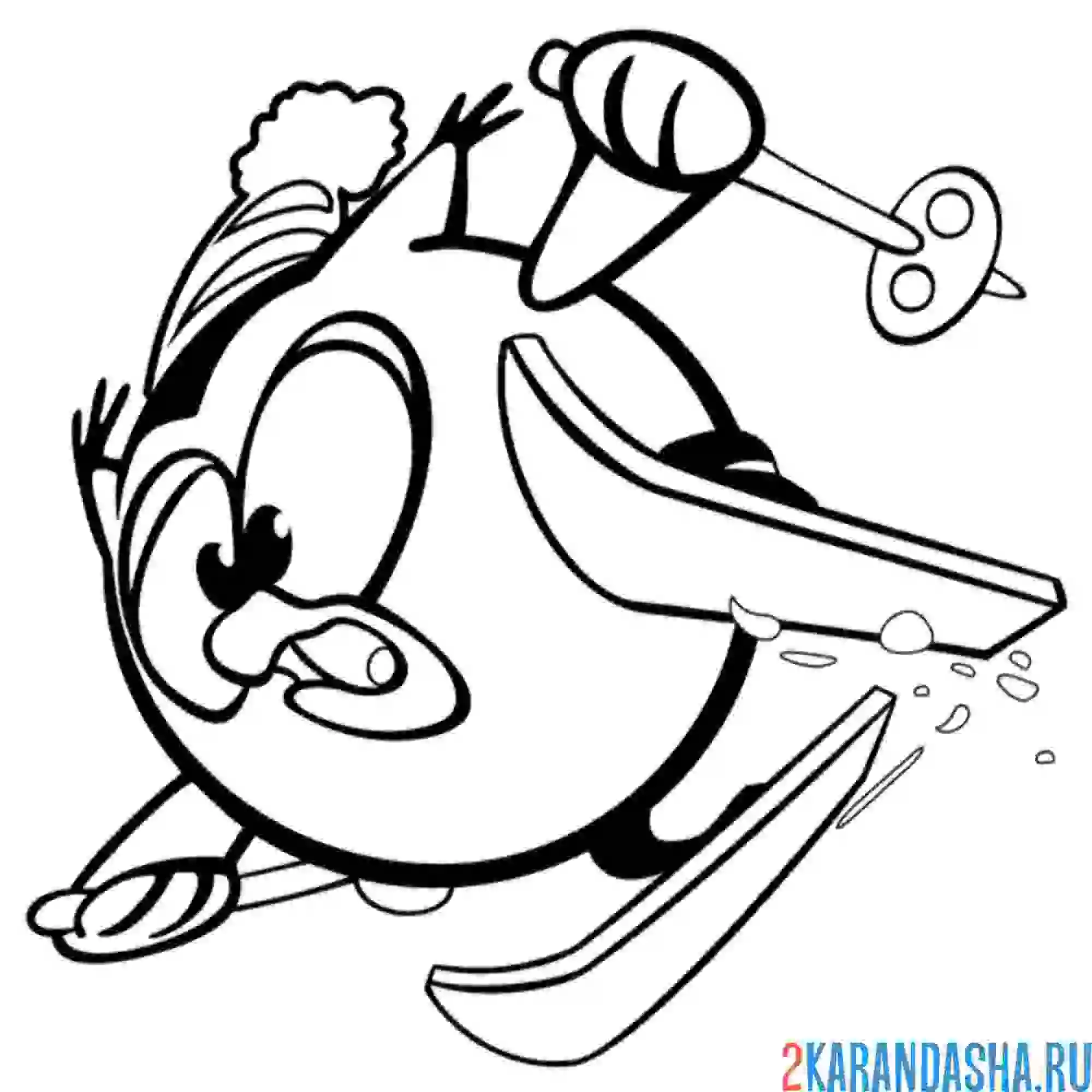 Раскраска совунья на лыжах