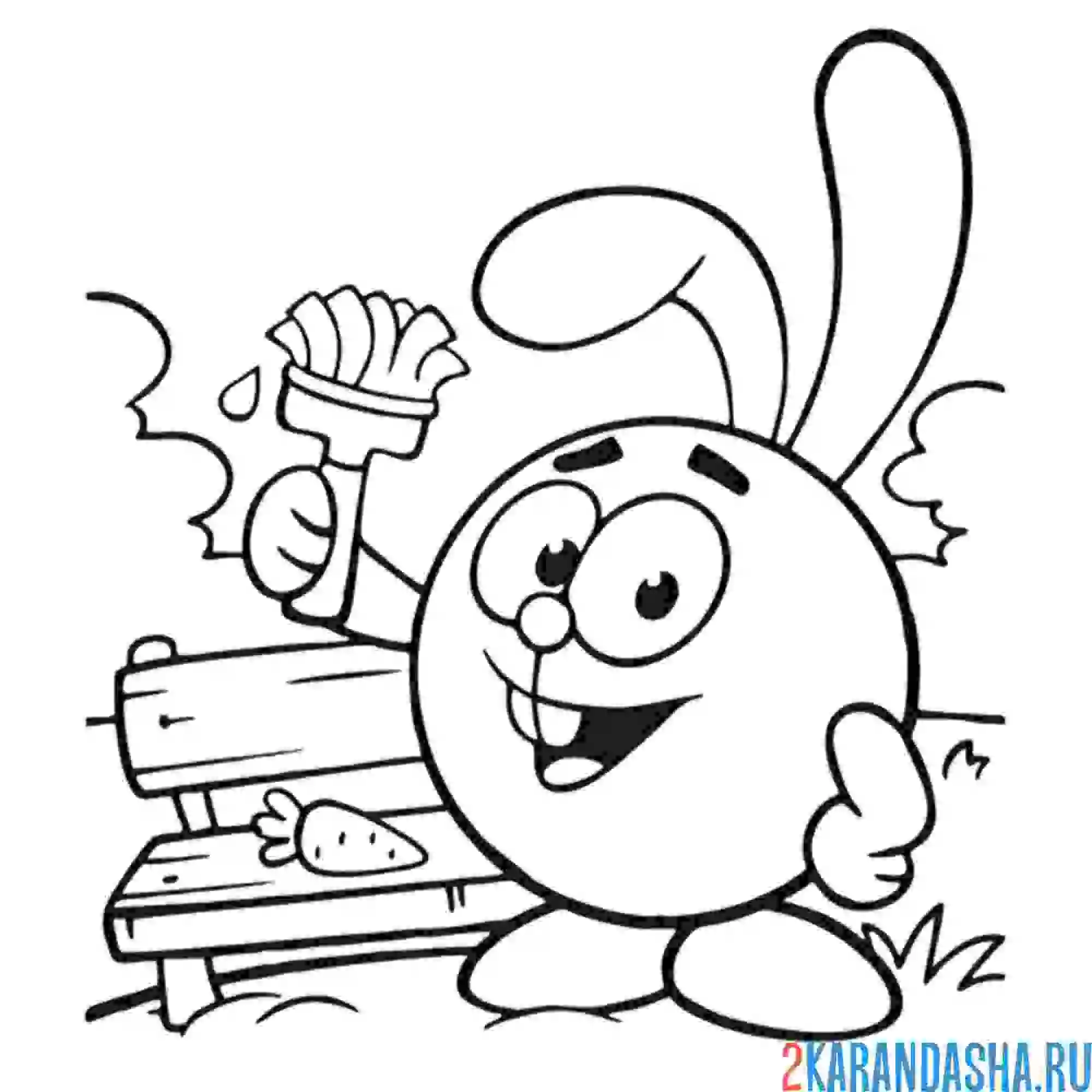 Раскраска зайка с кисточкой