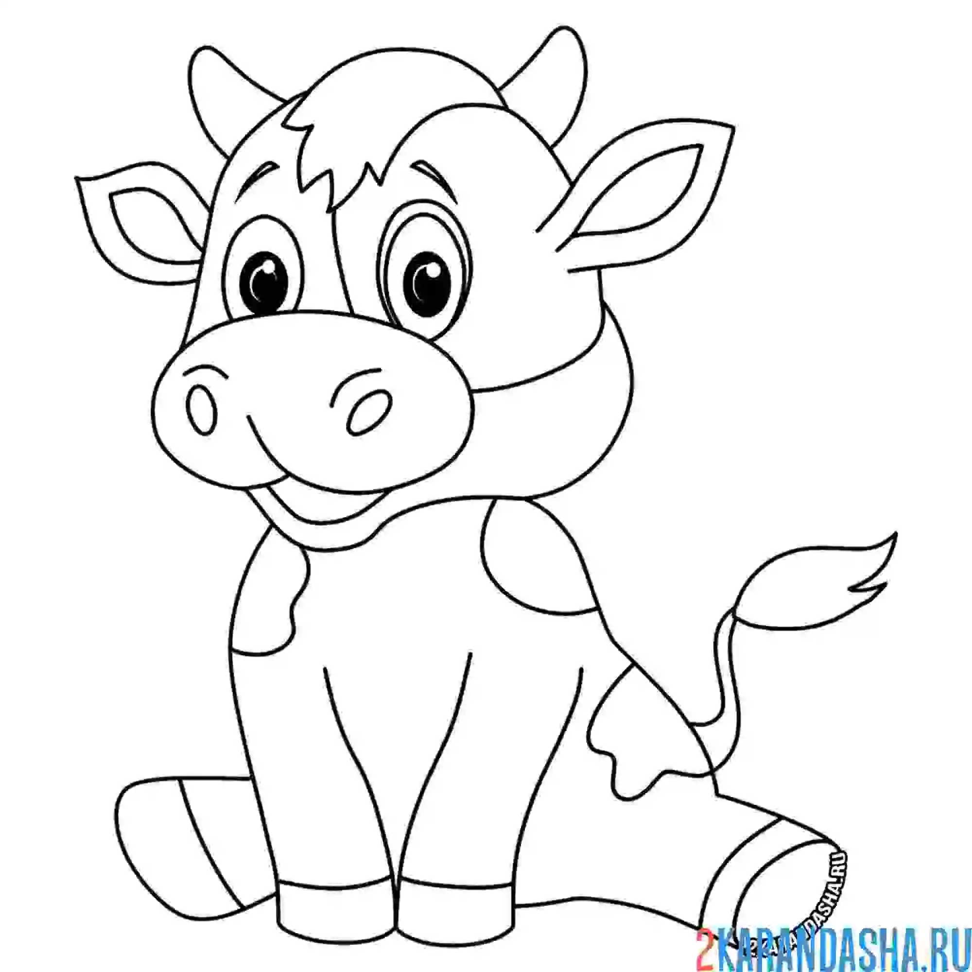Раскраска бычок сидит