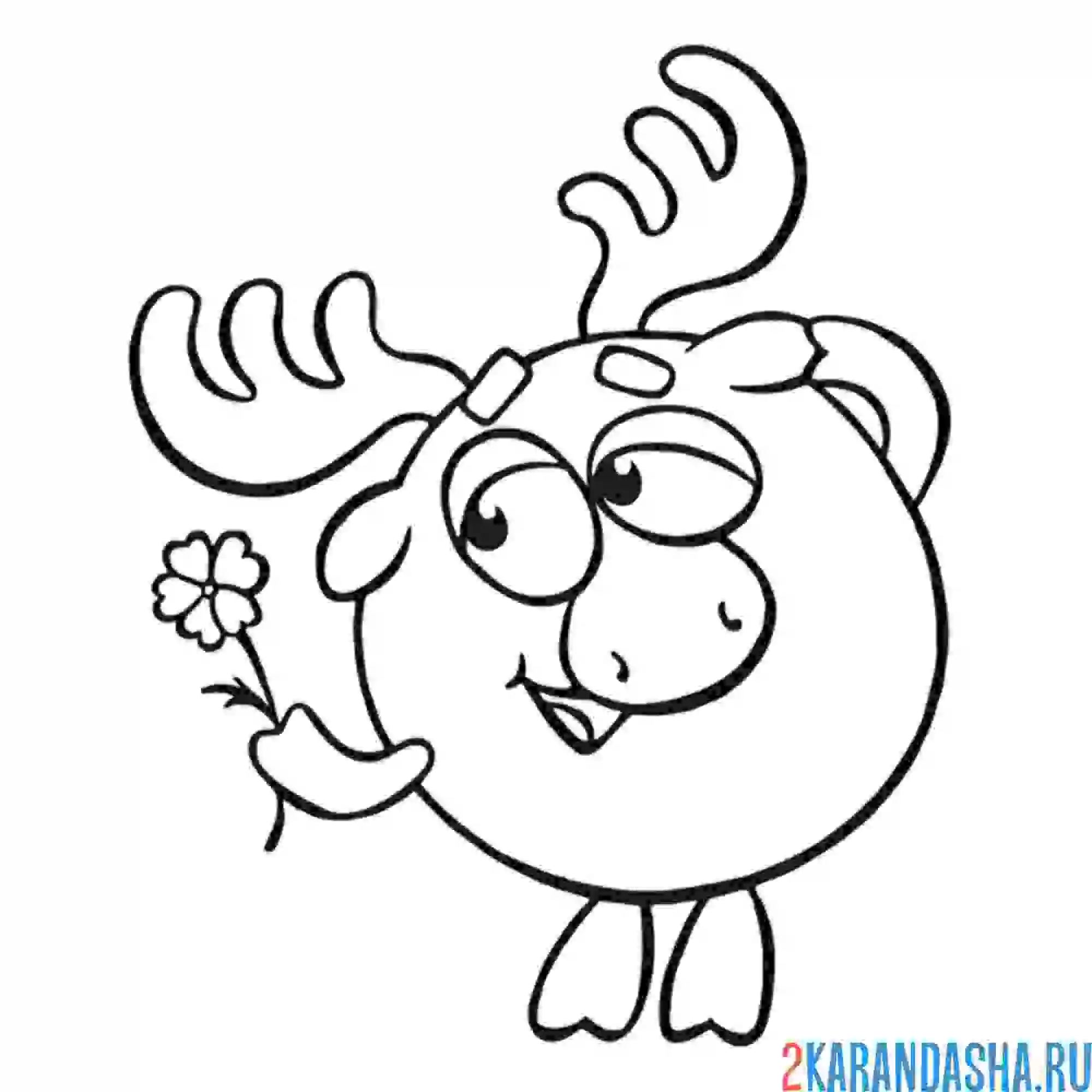 Раскраска лосяш с цветочком | смешарики