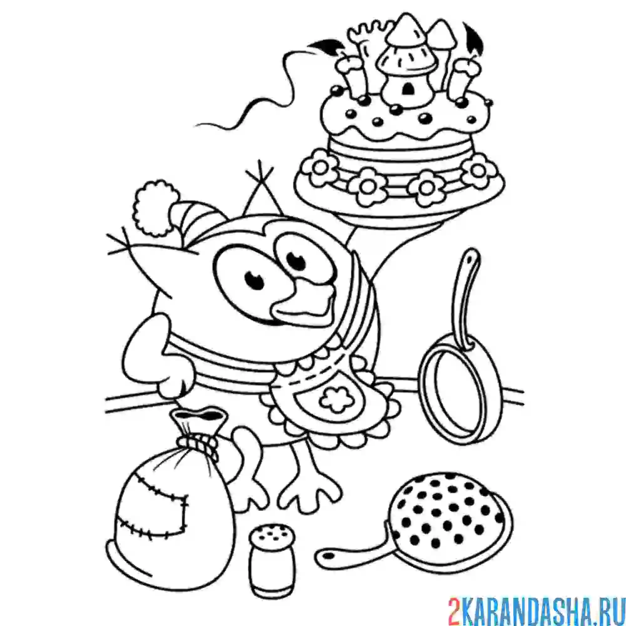 Раскраска совунья испекла торт | смешарики