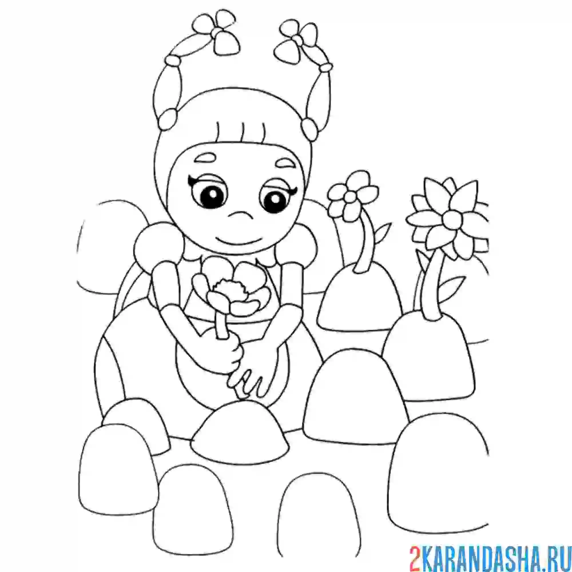 Раскраска мила сажает цветочки из лунтика