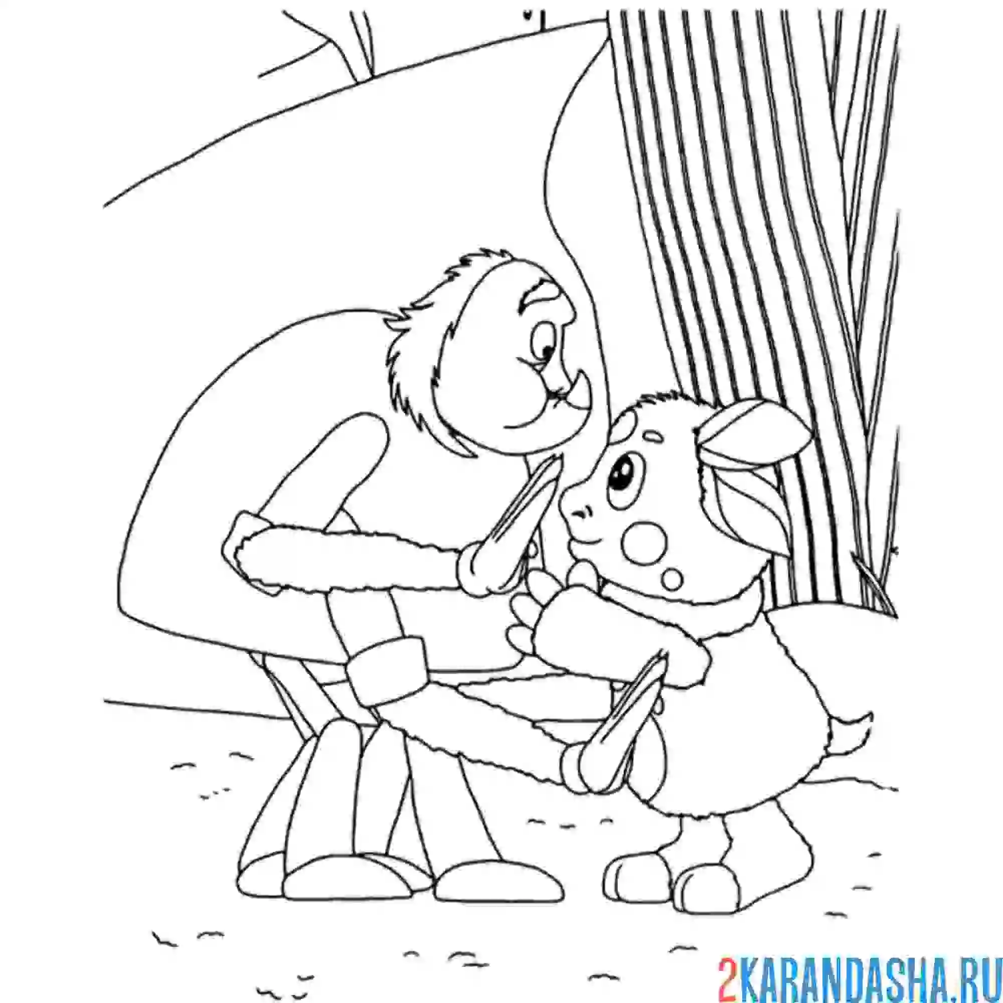 Раскраска шнюк паук что-то рассказывает лунтику