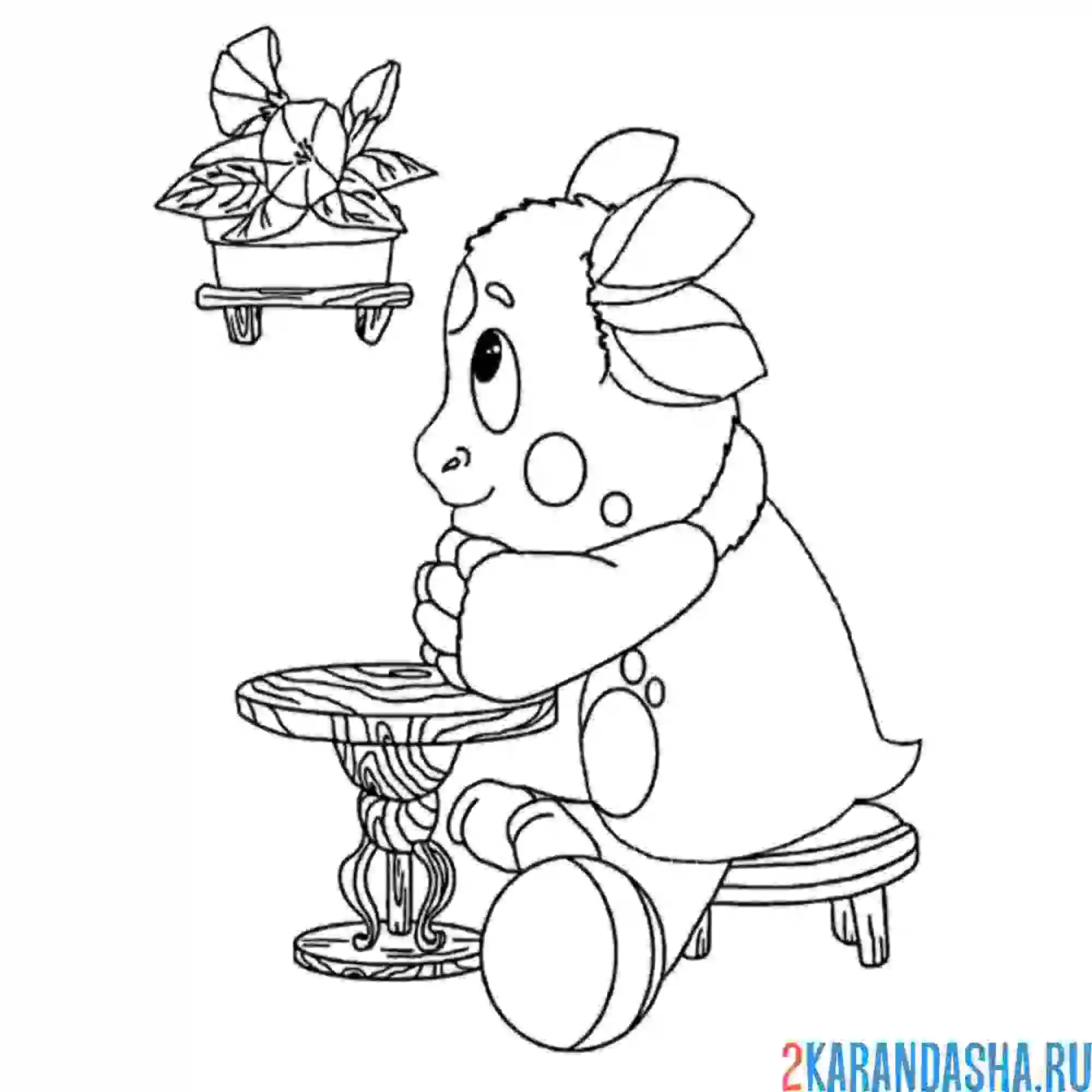 Раскраска лунтик сидит за столом