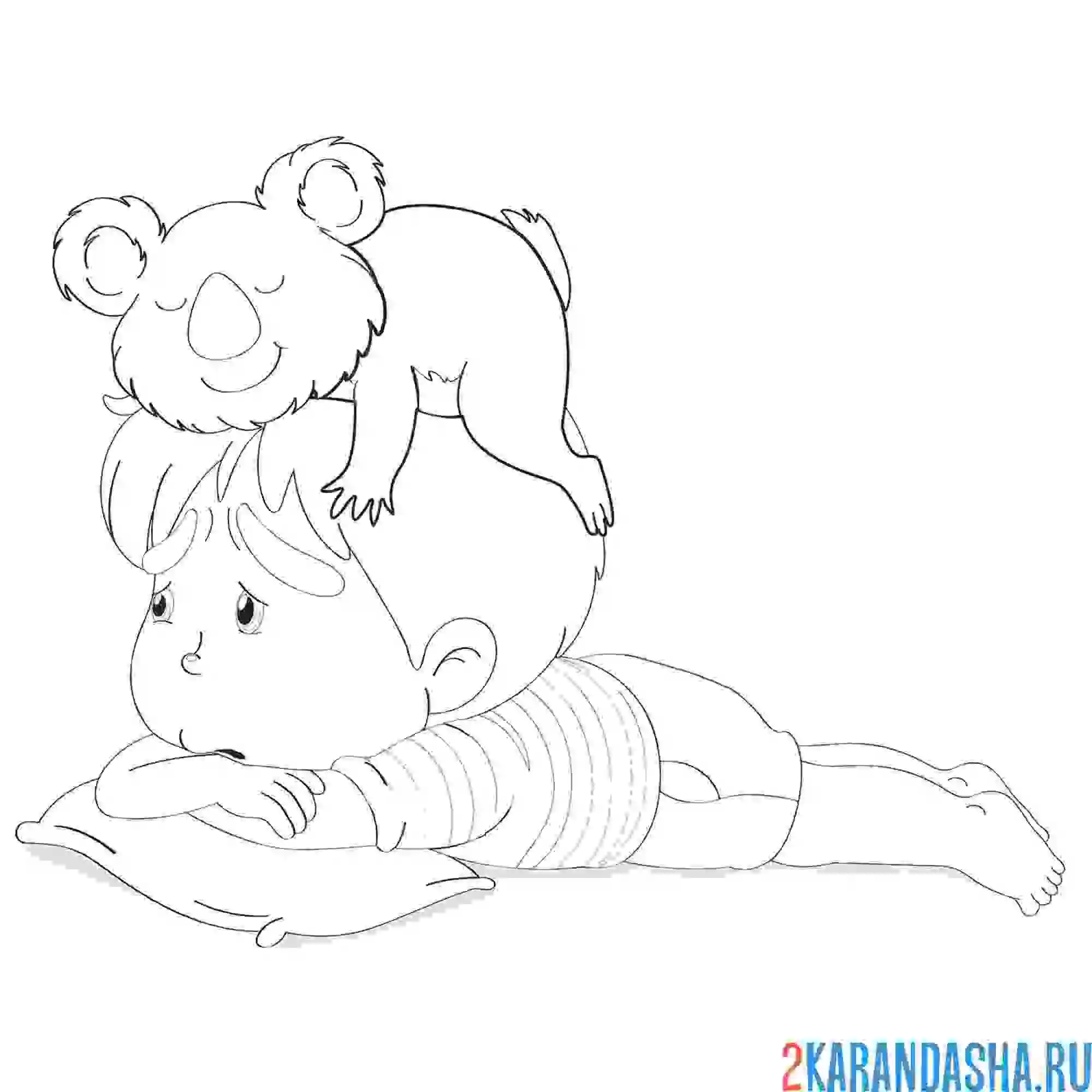 Раскраска коала и мальчик