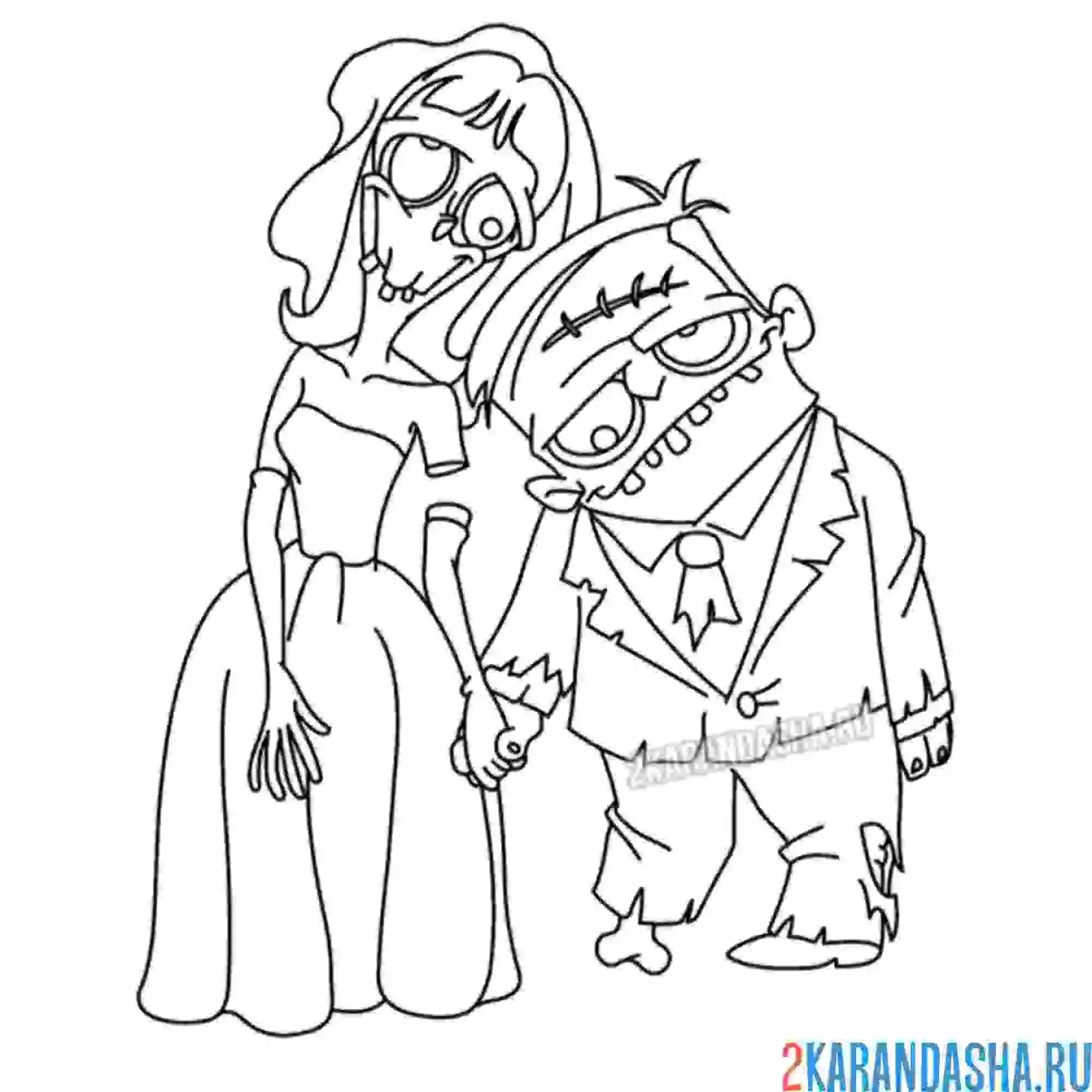 Раскраска зомби свадьба хэллоуин