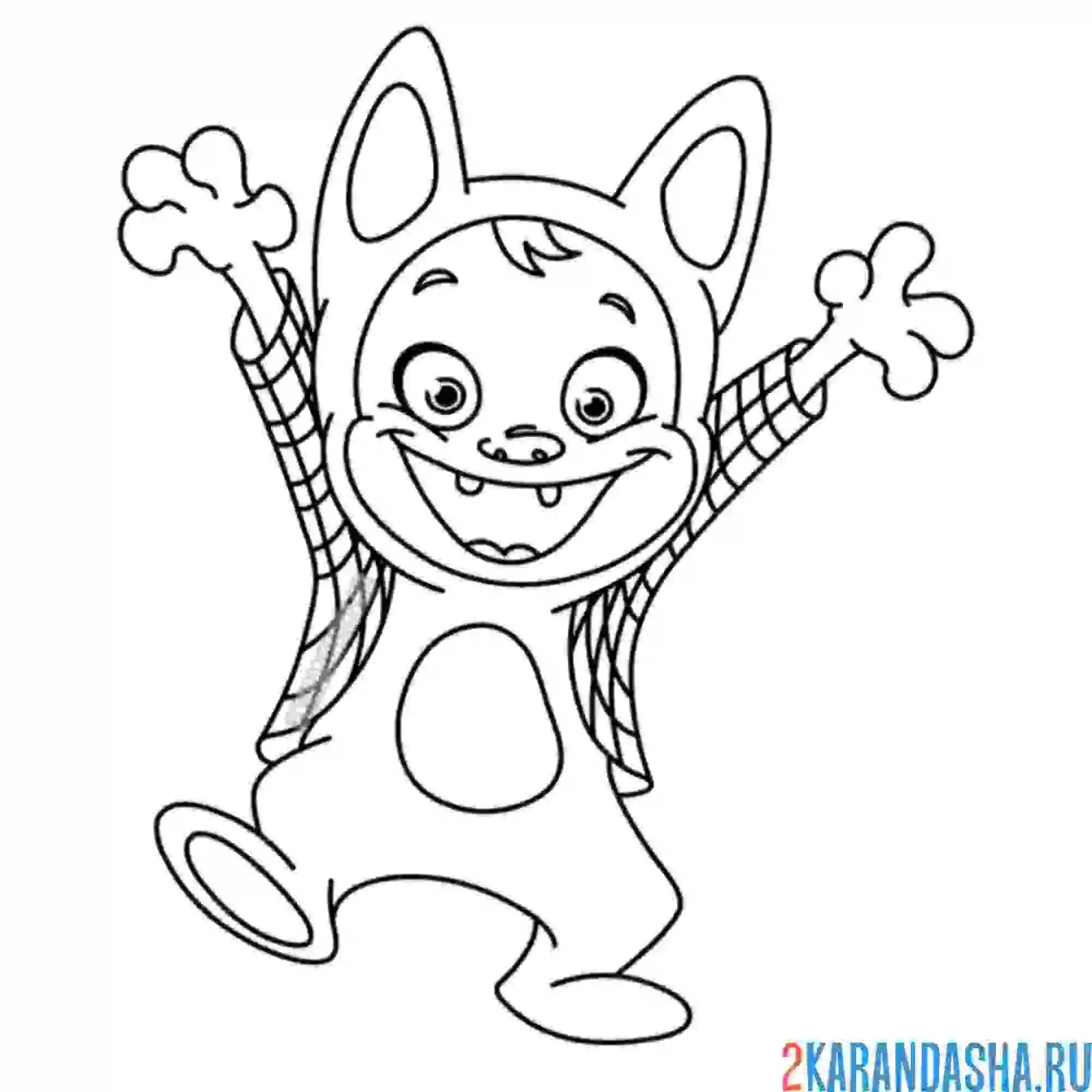 Раскраска мальчик в костюме кота