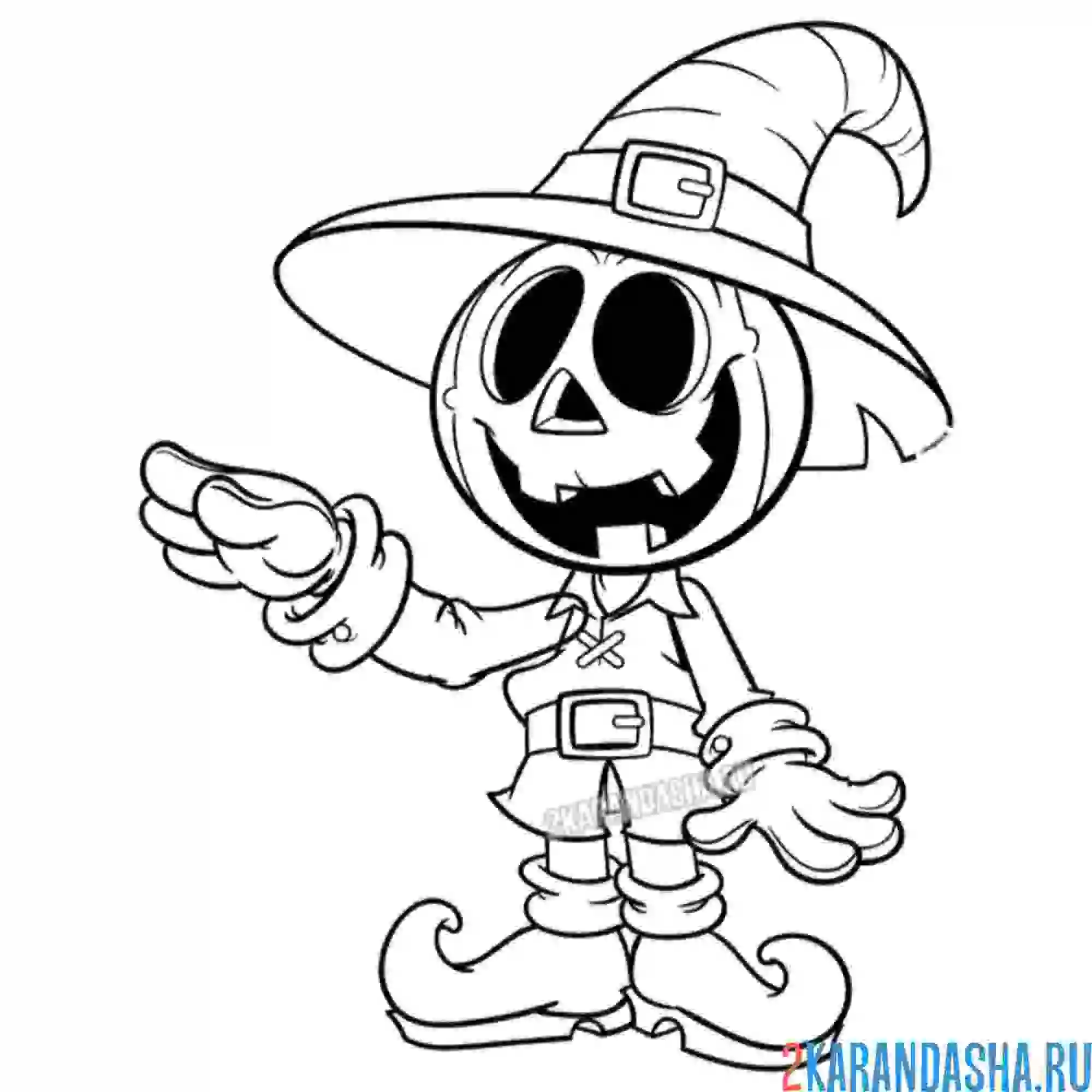 Раскраска страшная тыква в костюме