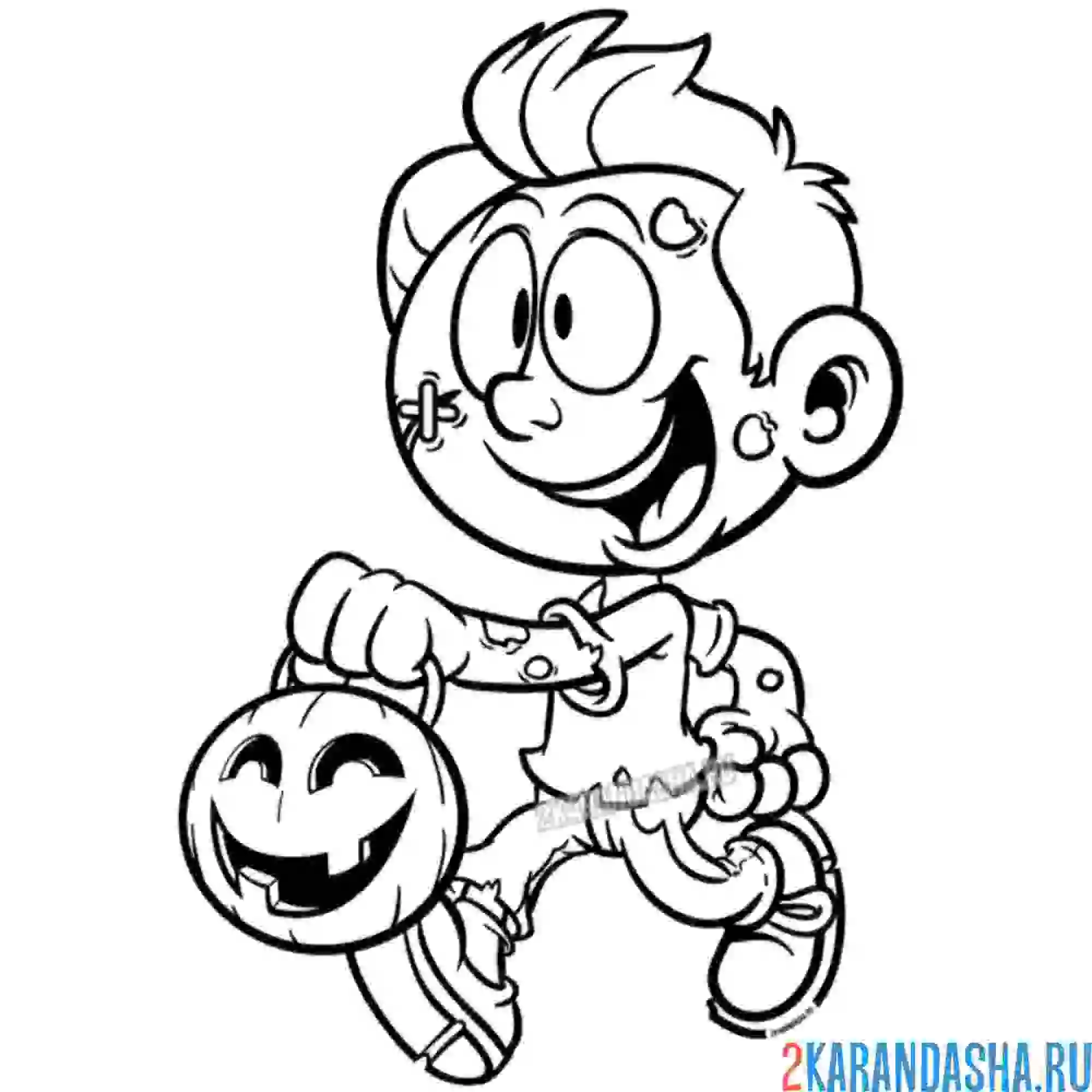 Раскраска мальчик в костюме зомби