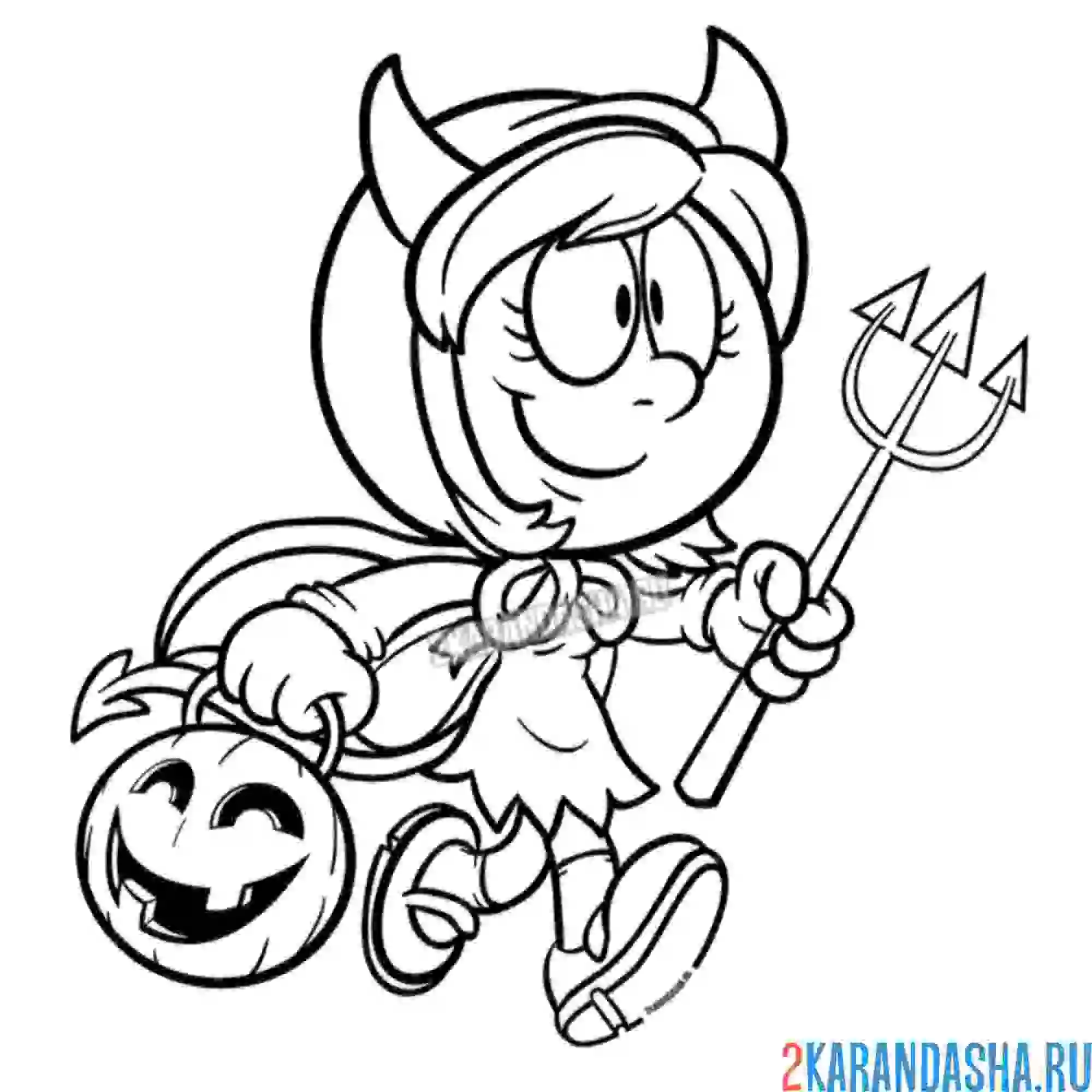 Раскраска девочка в костюме чертика