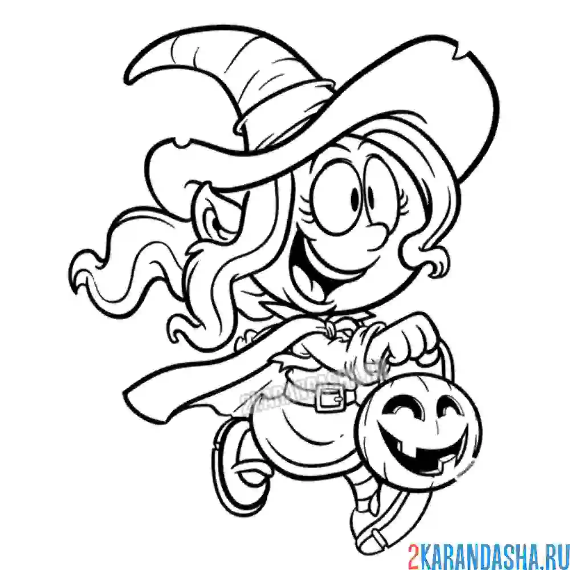 Раскраска милая ведьма в шляпе